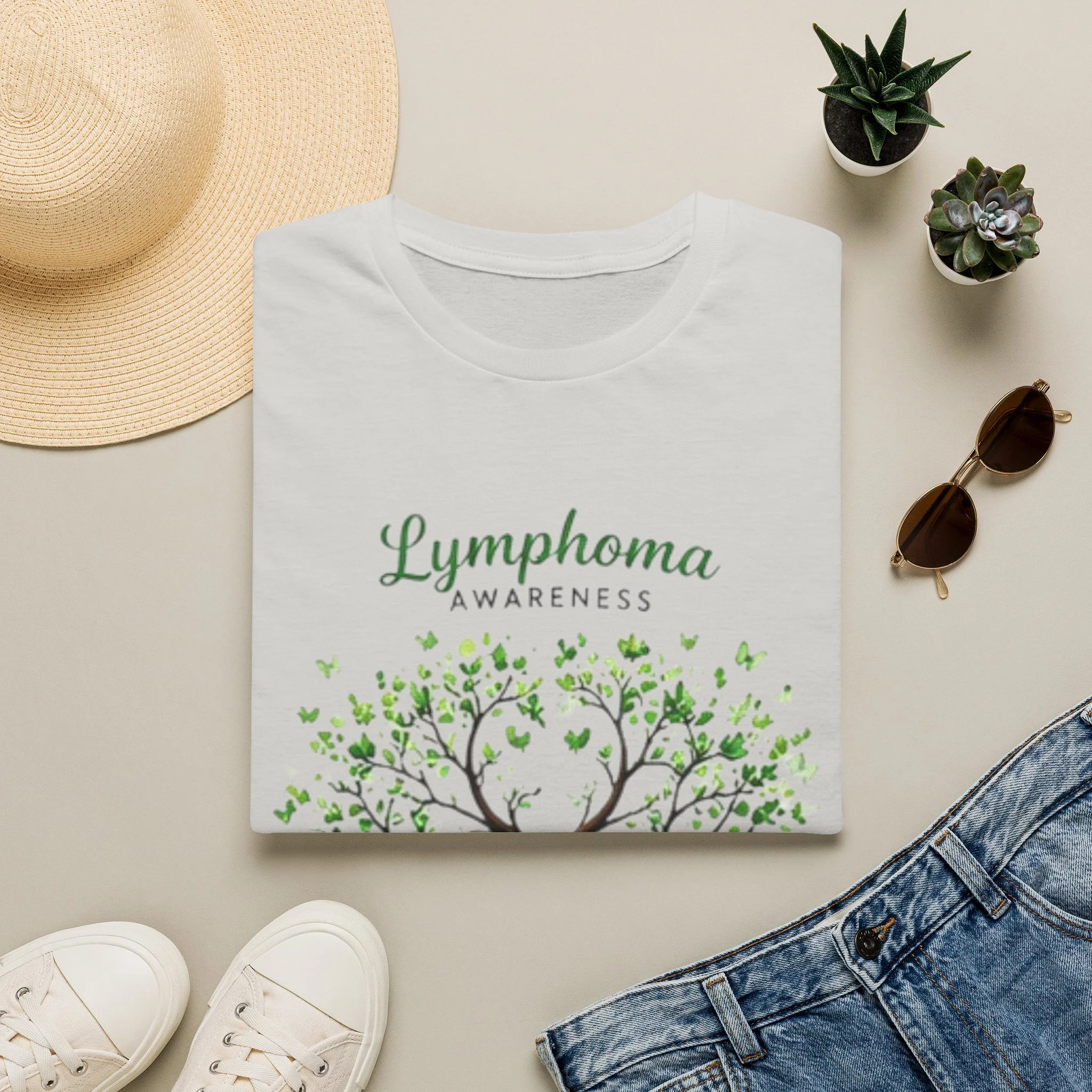 Lymphoma Awareness T-Shirt — Green Ribbon Tree Design