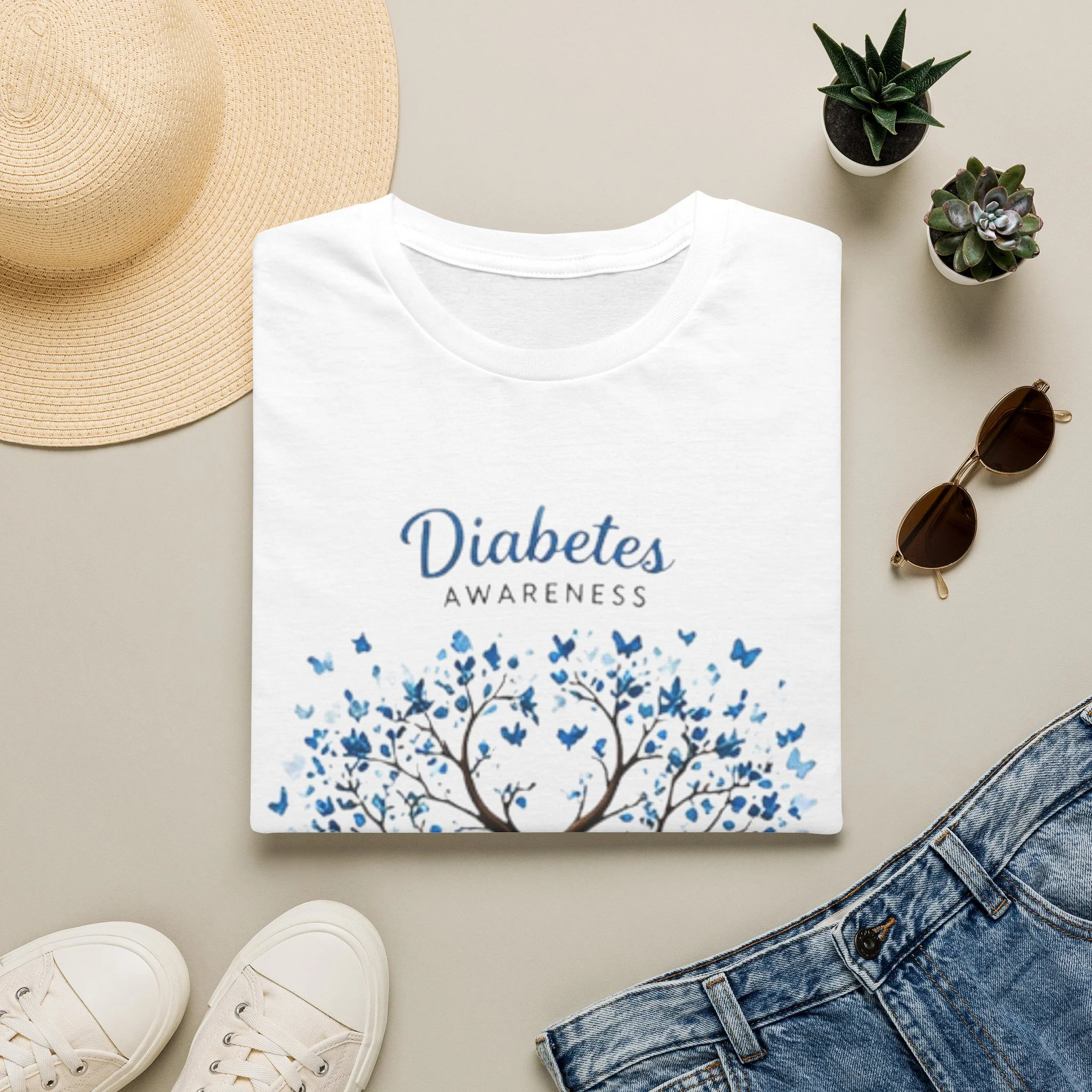 Diabetes Awareness T-Shirt — Blue Ribbon Tree Design