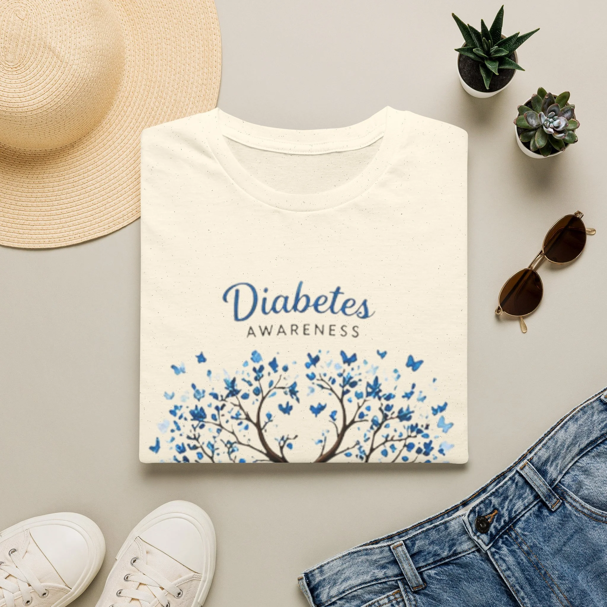 Diabetes Awareness T-Shirt — Blue Ribbon Tree Design
