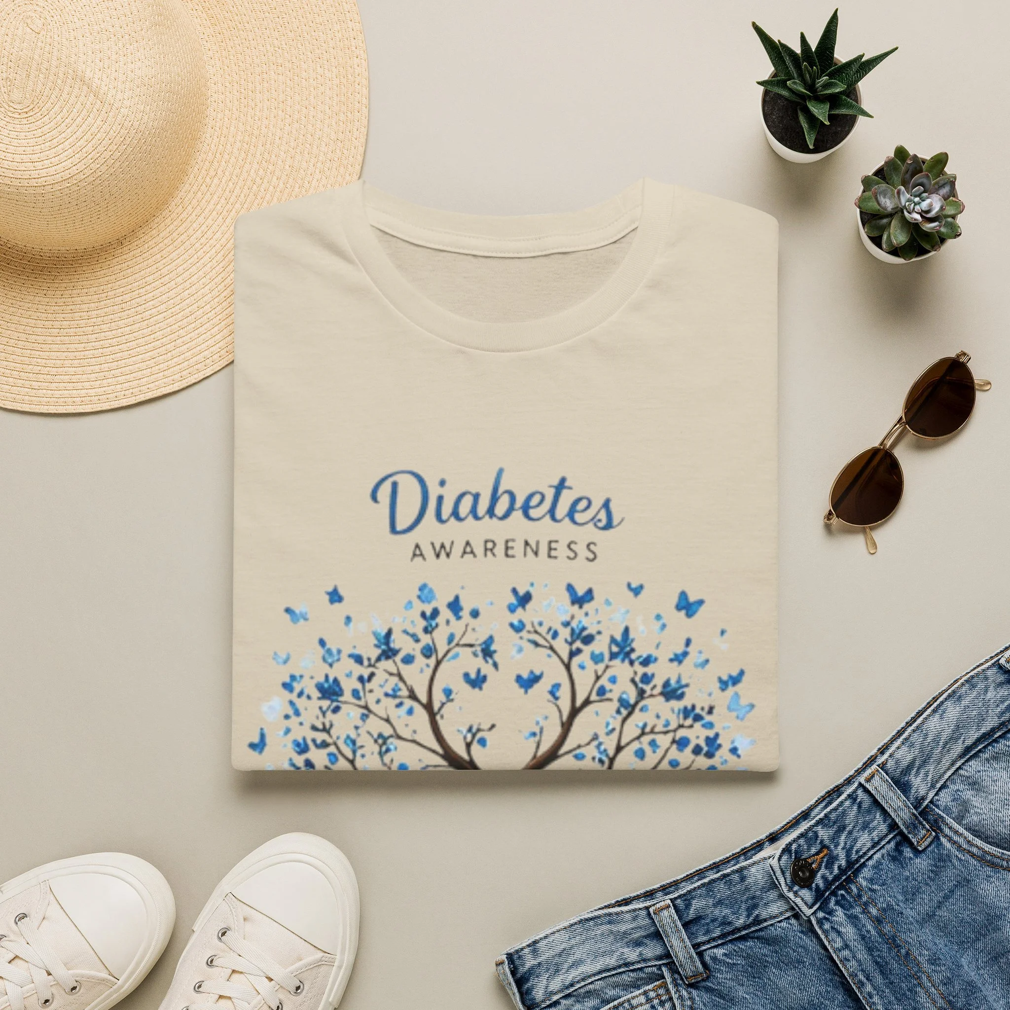 Diabetes Awareness T-Shirt — Blue Ribbon Tree Design