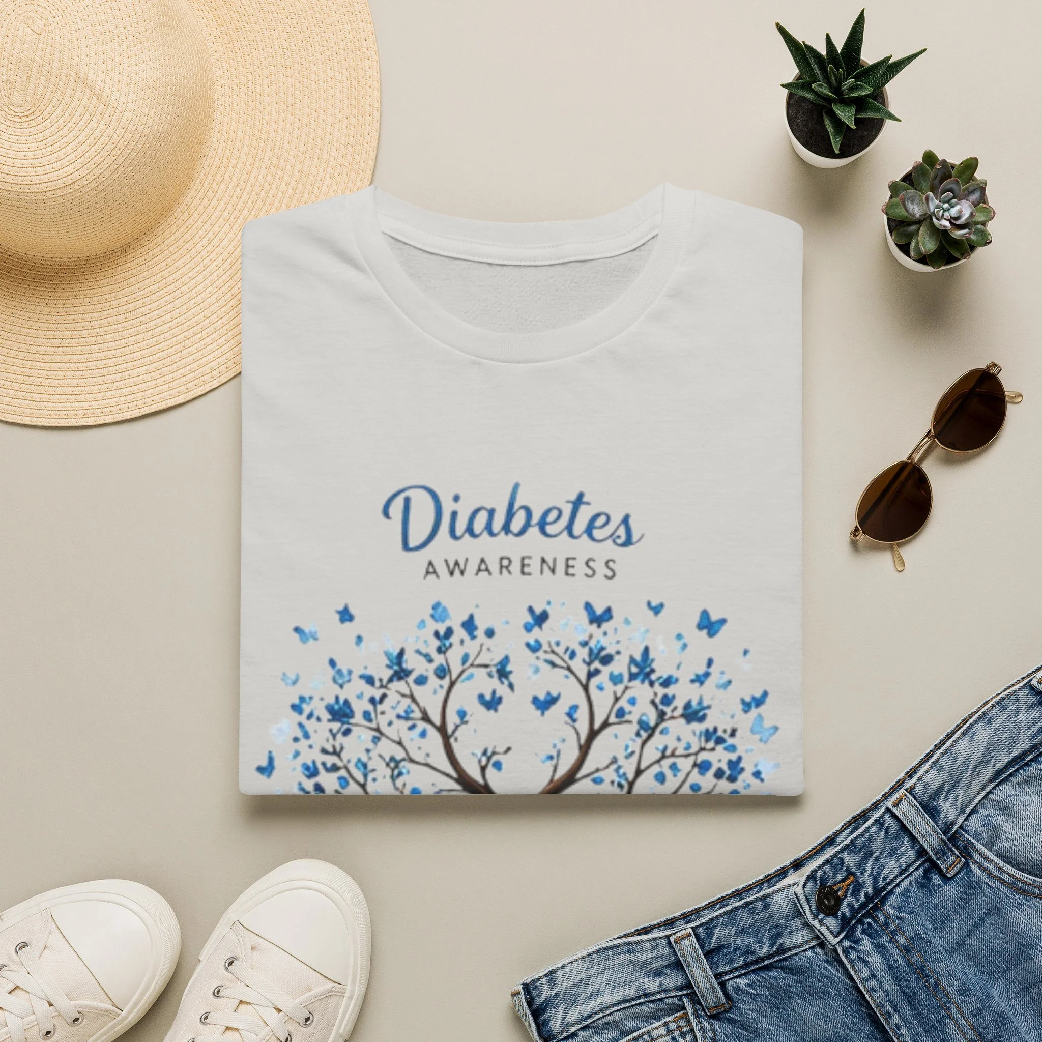 Diabetes Awareness T-Shirt — Blue Ribbon Tree Design