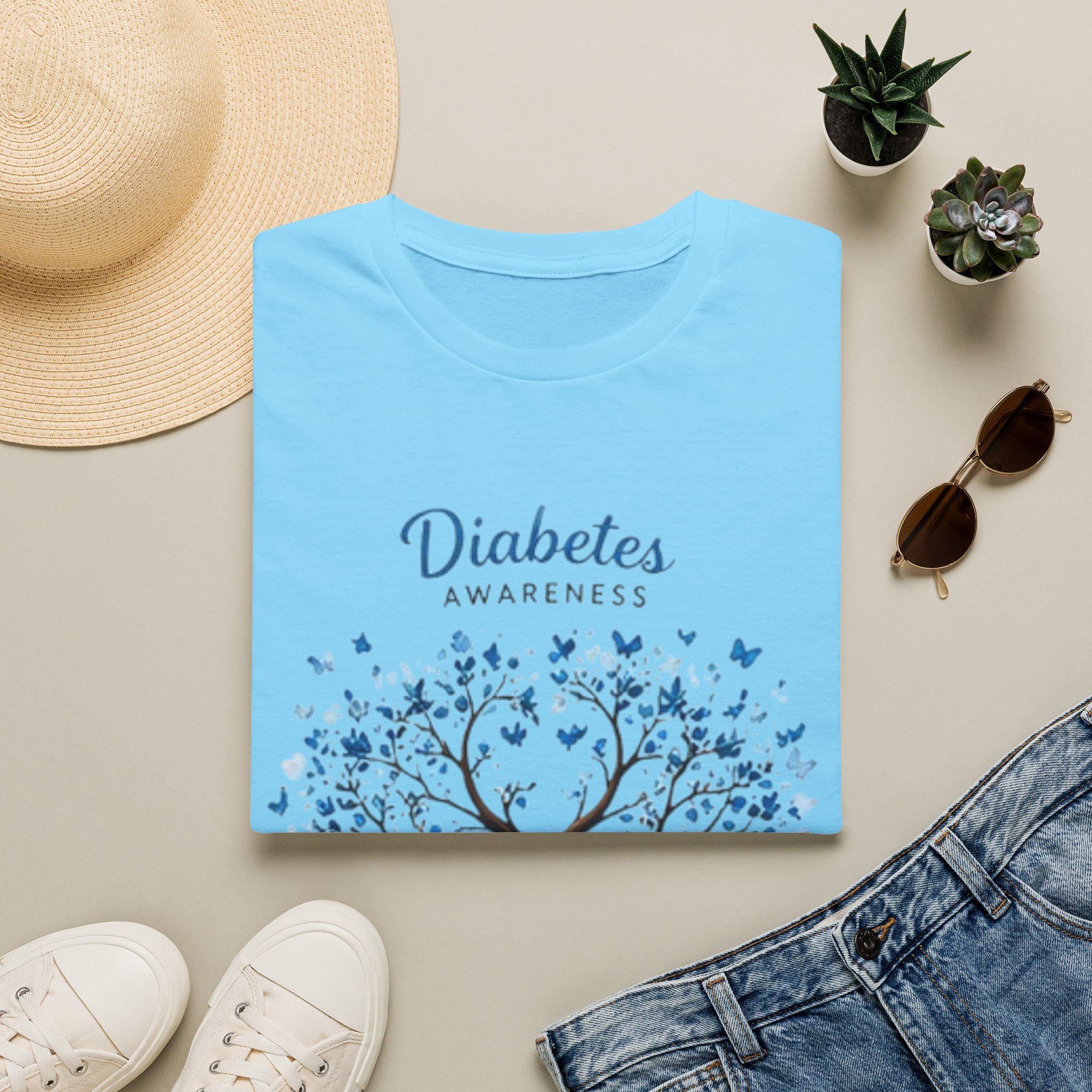 Diabetes Awareness T-Shirt — Blue Ribbon Tree Design