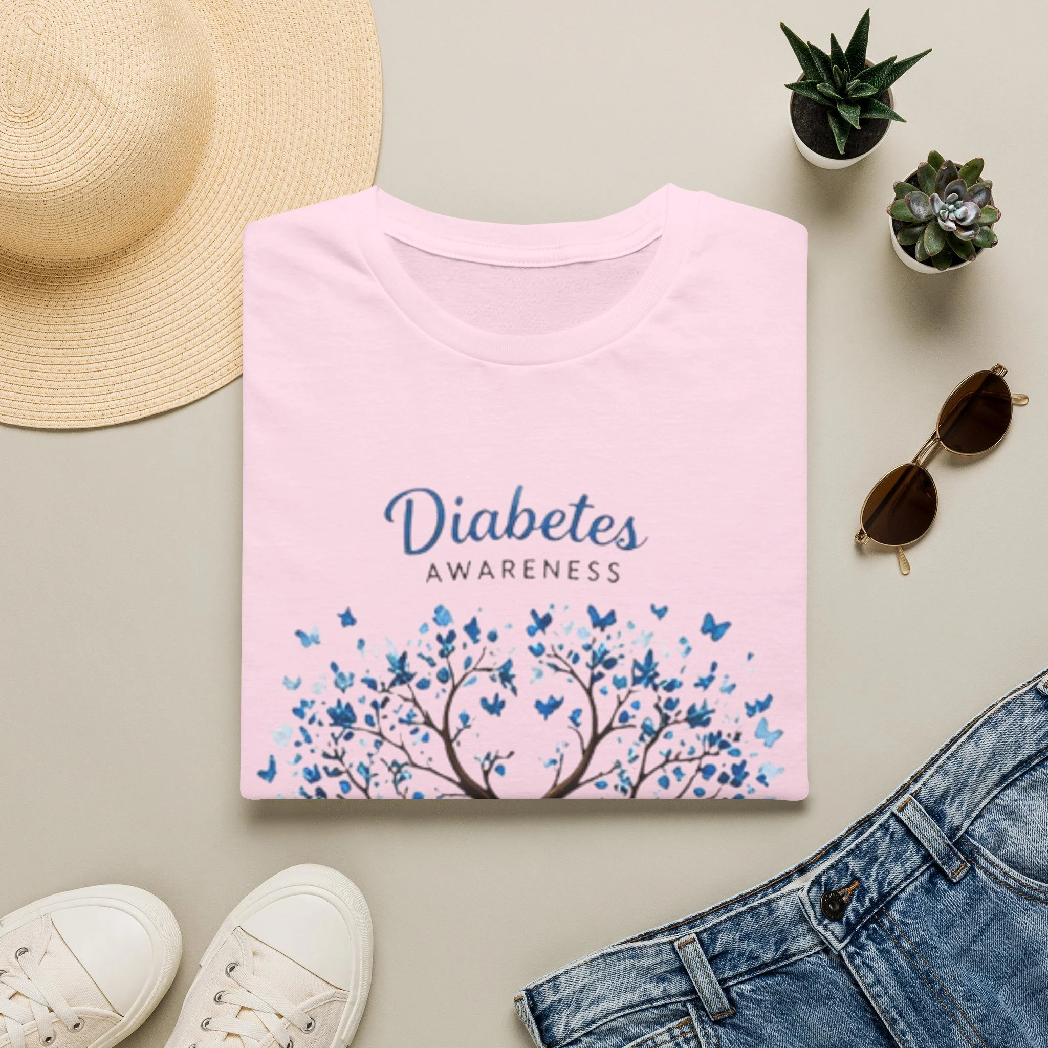 Diabetes Awareness T-Shirt — Blue Ribbon Tree Design