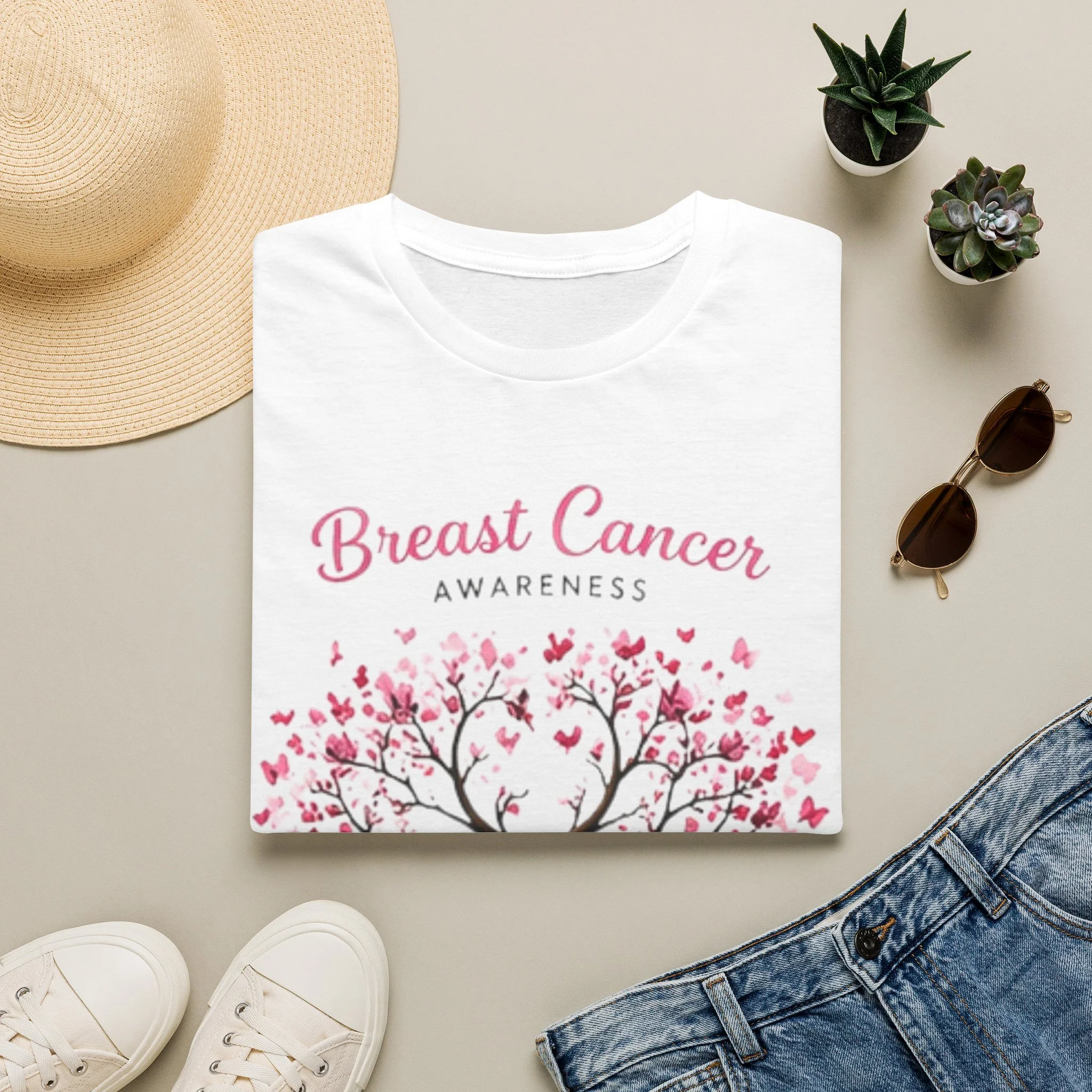 Breast Cancer Awareness T-Shirt — Pink Ribbon Tree Design