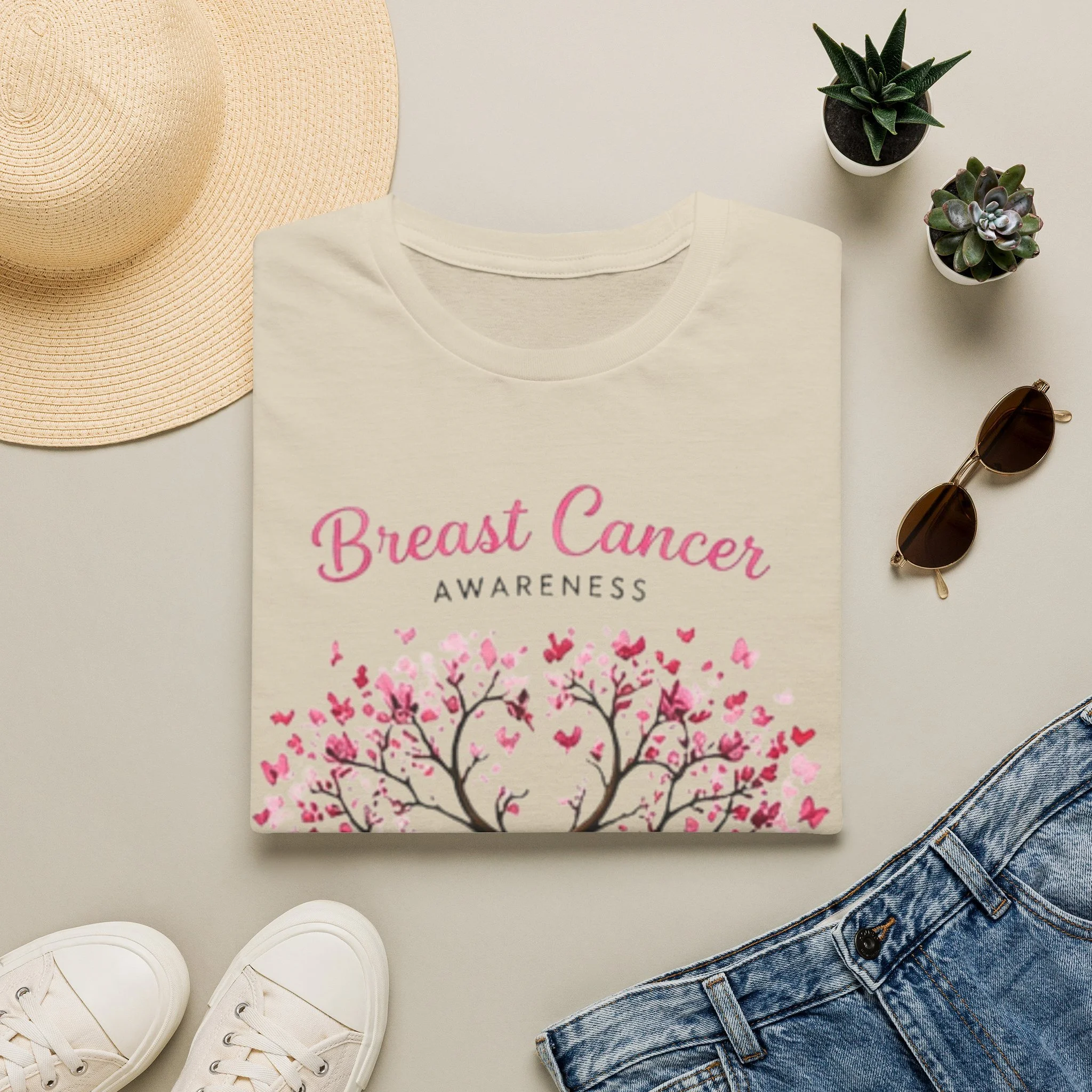 Breast Cancer Awareness T-Shirt — Pink Ribbon Tree Design