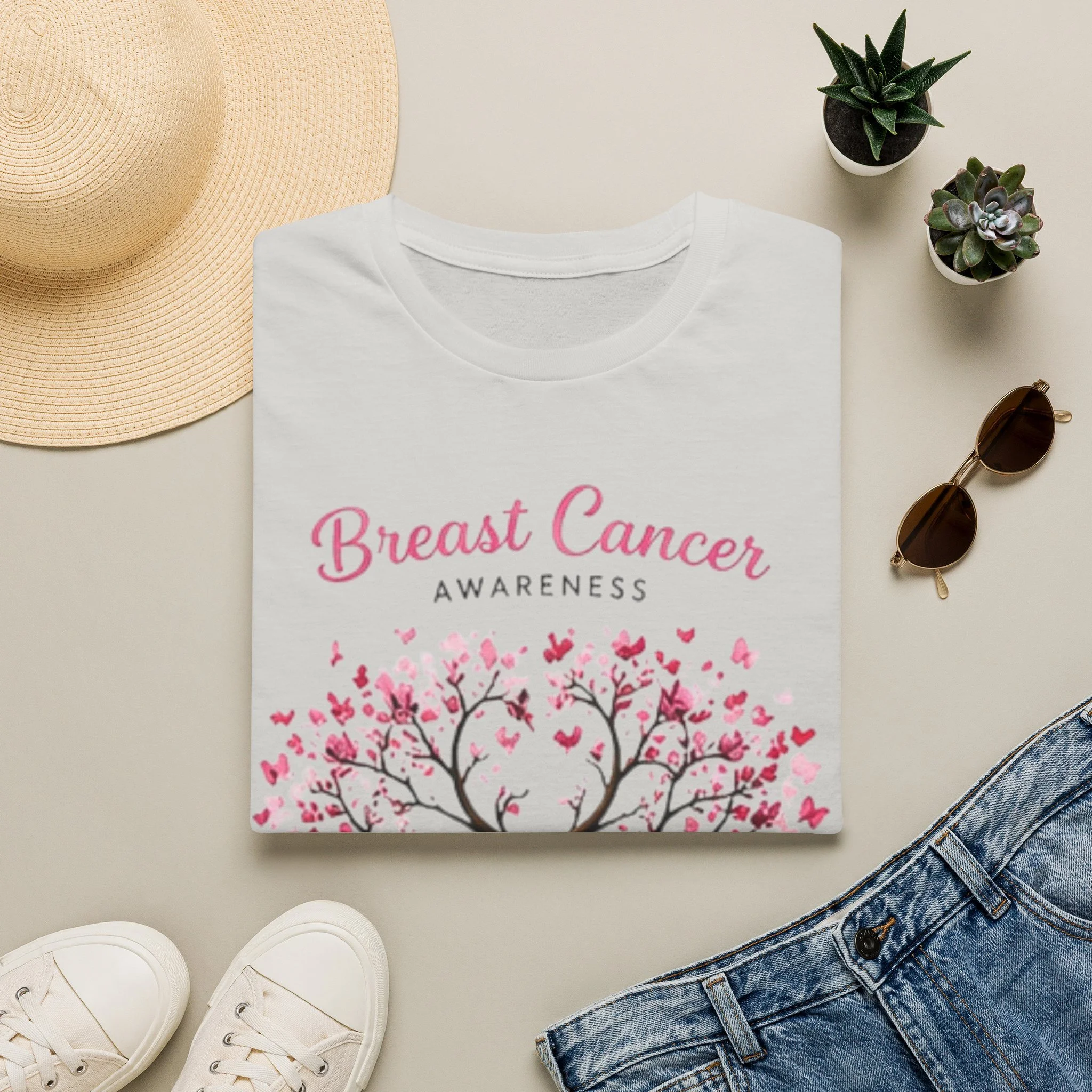 Breast Cancer Awareness T-Shirt — Pink Ribbon Tree Design