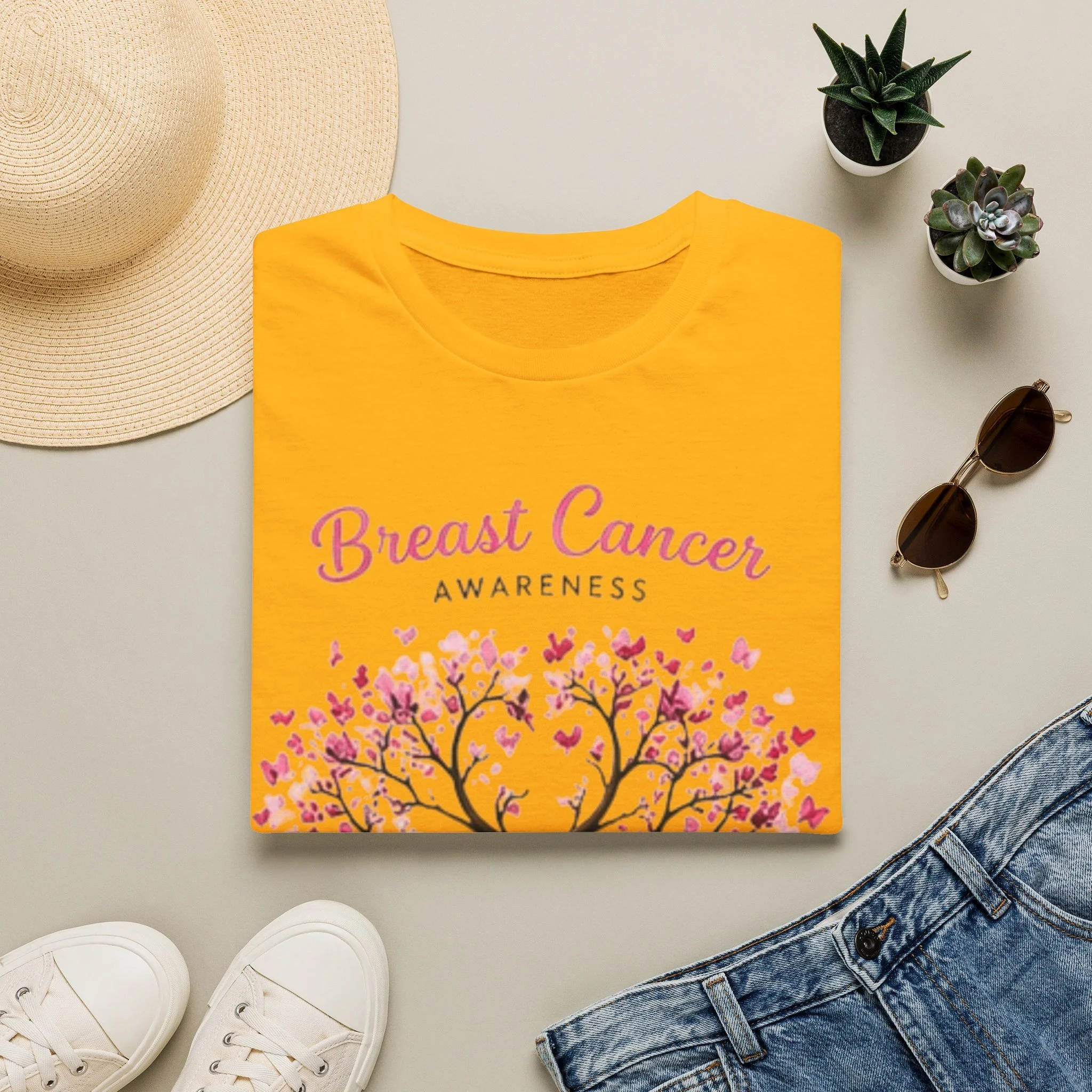 Breast Cancer Awareness T-Shirt — Pink Ribbon Tree Design