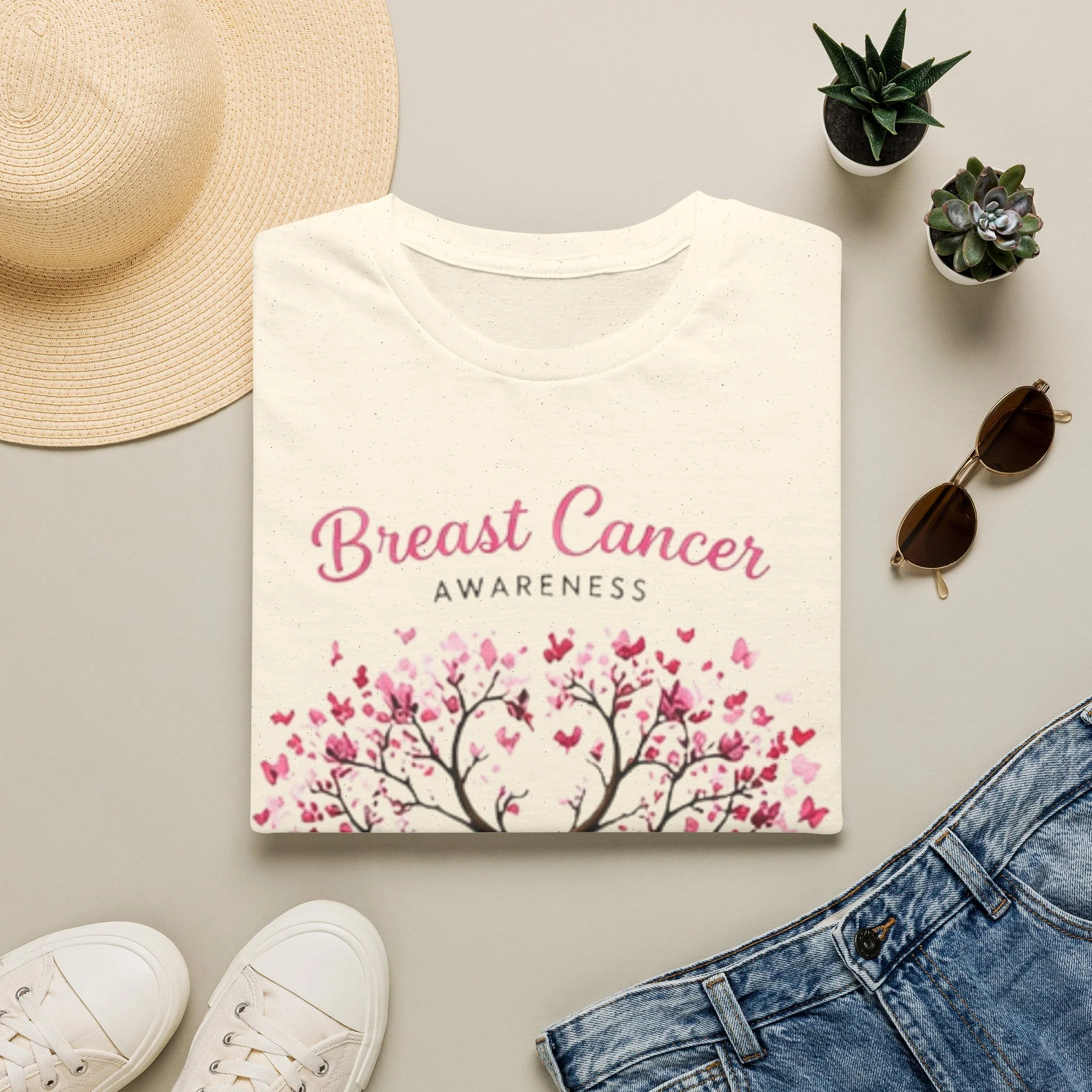 Breast Cancer Awareness T-Shirt — Pink Ribbon Tree Design
