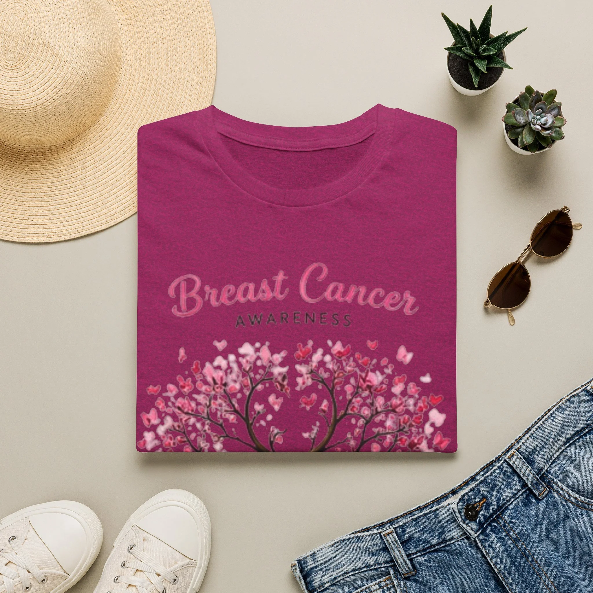 Breast Cancer Awareness T-Shirt — Pink Ribbon Tree Design
