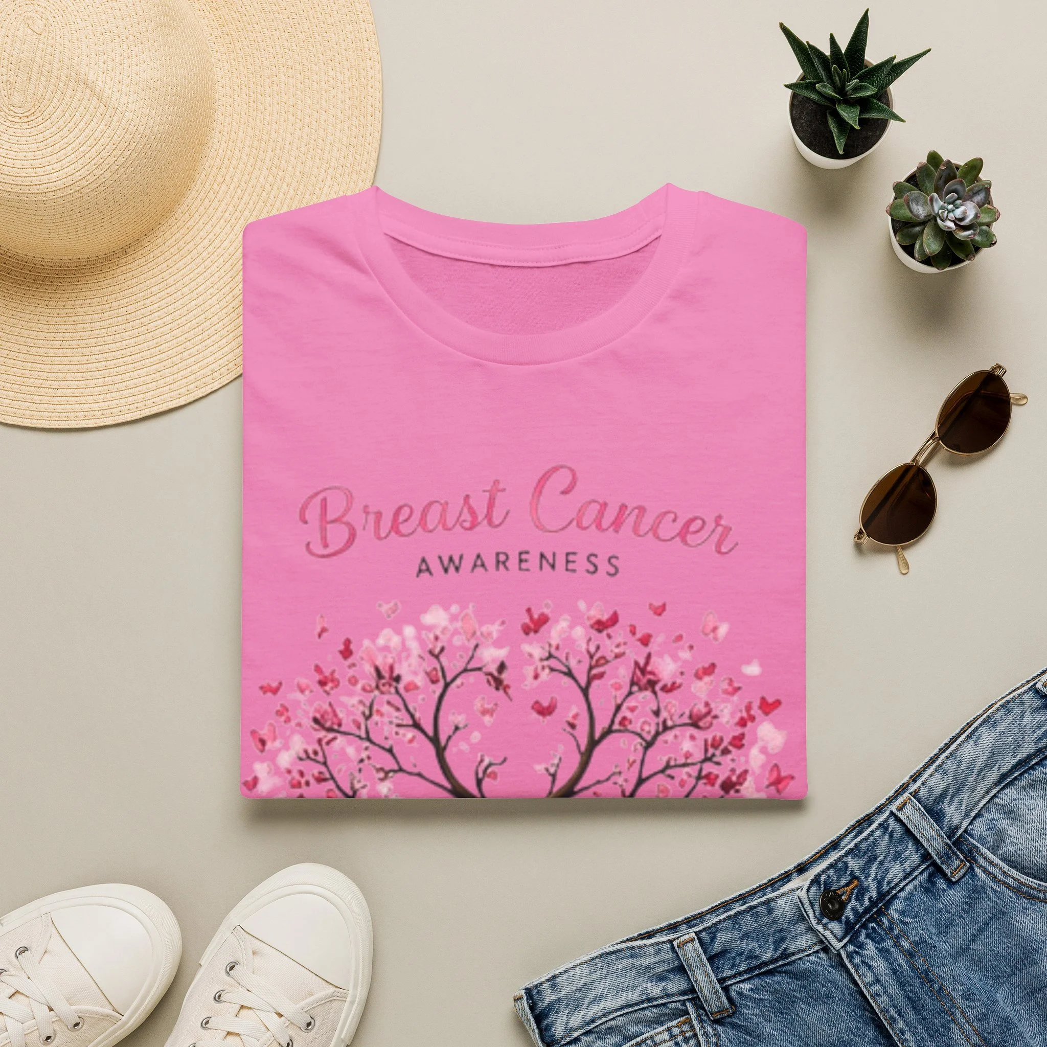 Breast Cancer Awareness T-Shirt — Pink Ribbon Tree Design