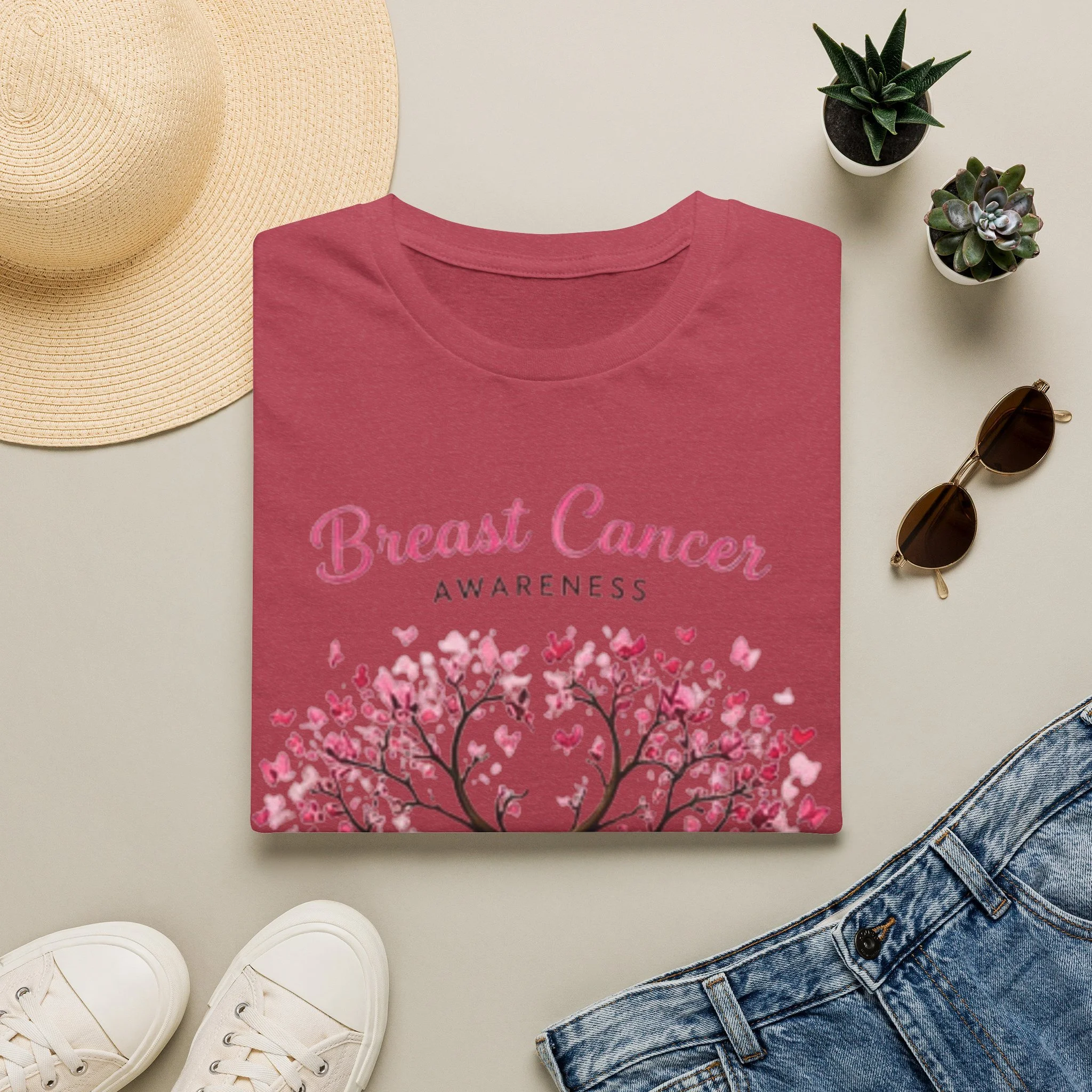 Breast Cancer Awareness T-Shirt — Pink Ribbon Tree Design