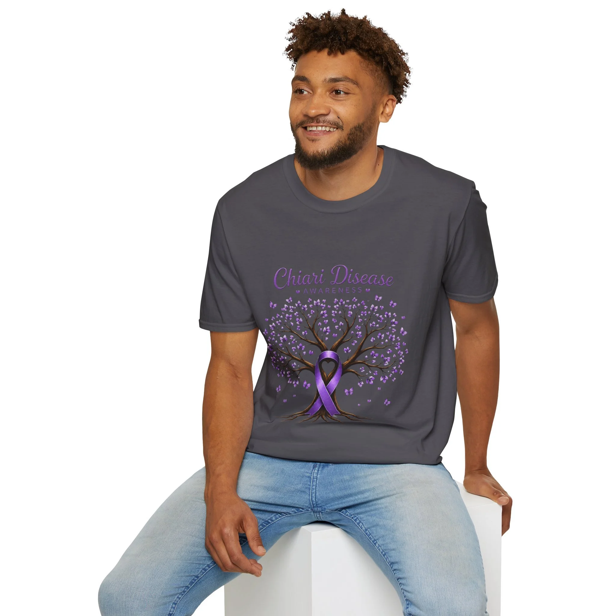 Chiari Disease Awareness T-Shirt — Purple Ribbon Tree Design