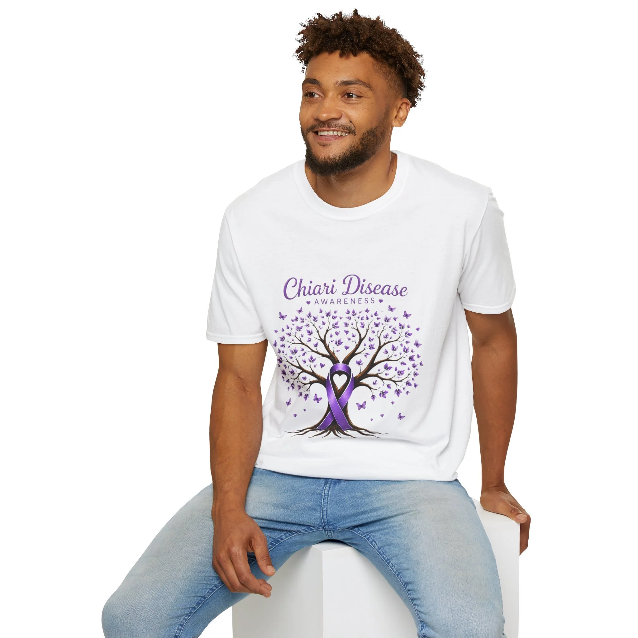 Chiari Disease Awareness T-Shirt — Purple Ribbon Tree Design