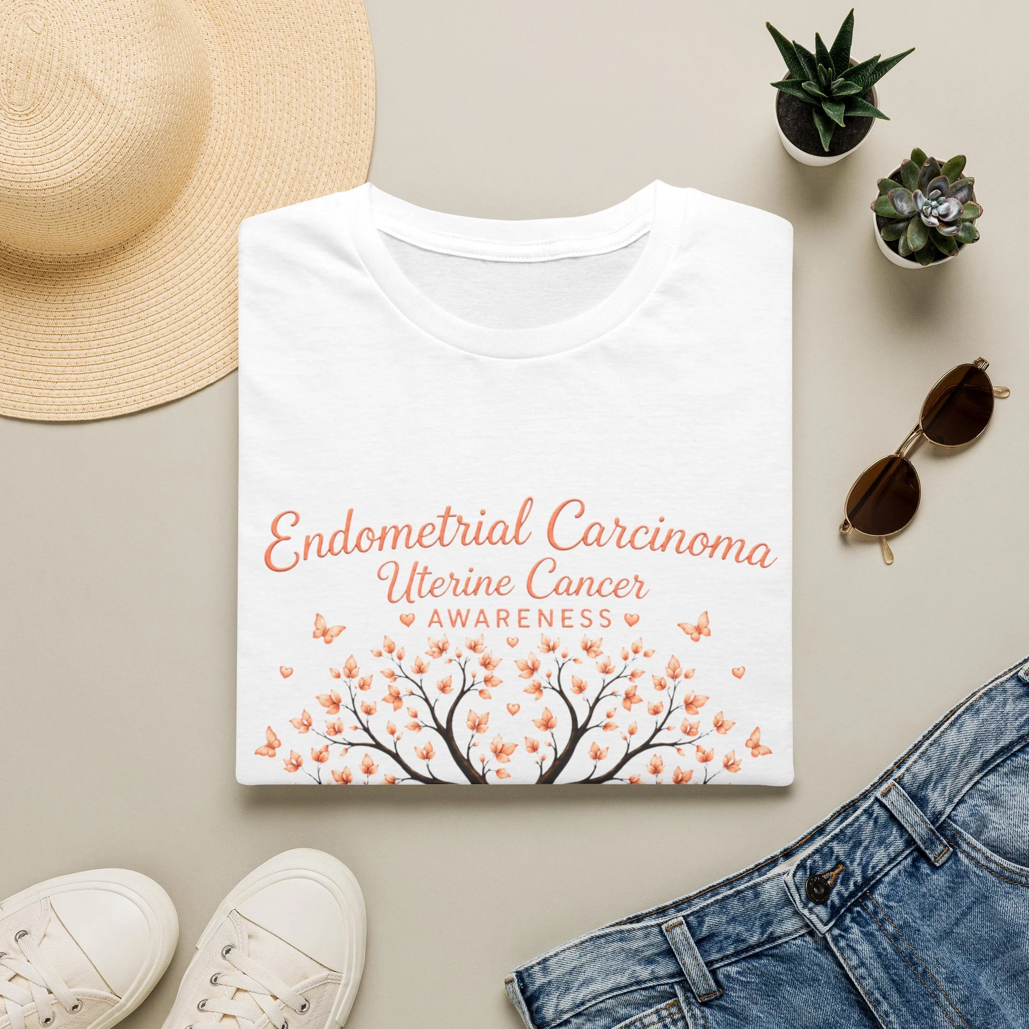 Endometrial Carcinoma Awareness T-Shirt — Uterine Cancer Ribbon Tree Tee