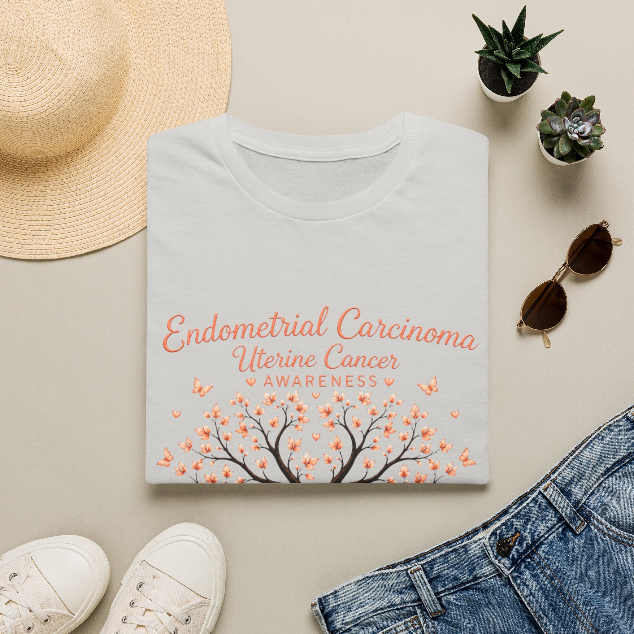 Endometrial Carcinoma Awareness T-Shirt — Uterine Cancer Ribbon Tree Tee