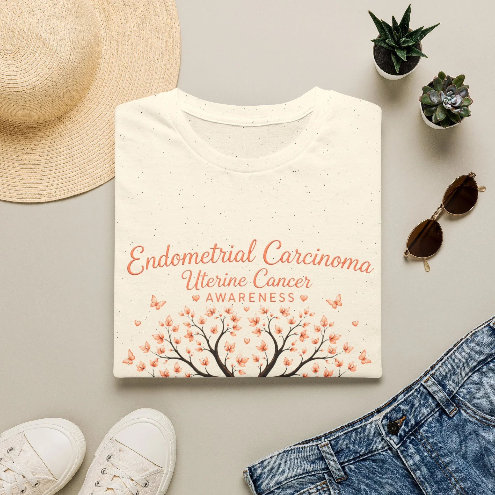 Endometrial Carcinoma Awareness T-Shirt — Uterine Cancer Ribbon Tree Tee