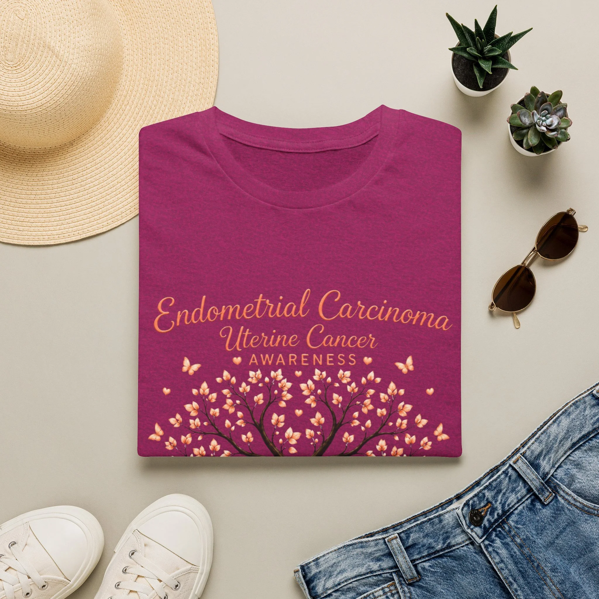 Endometrial Carcinoma Awareness T-Shirt — Uterine Cancer Ribbon Tree Tee