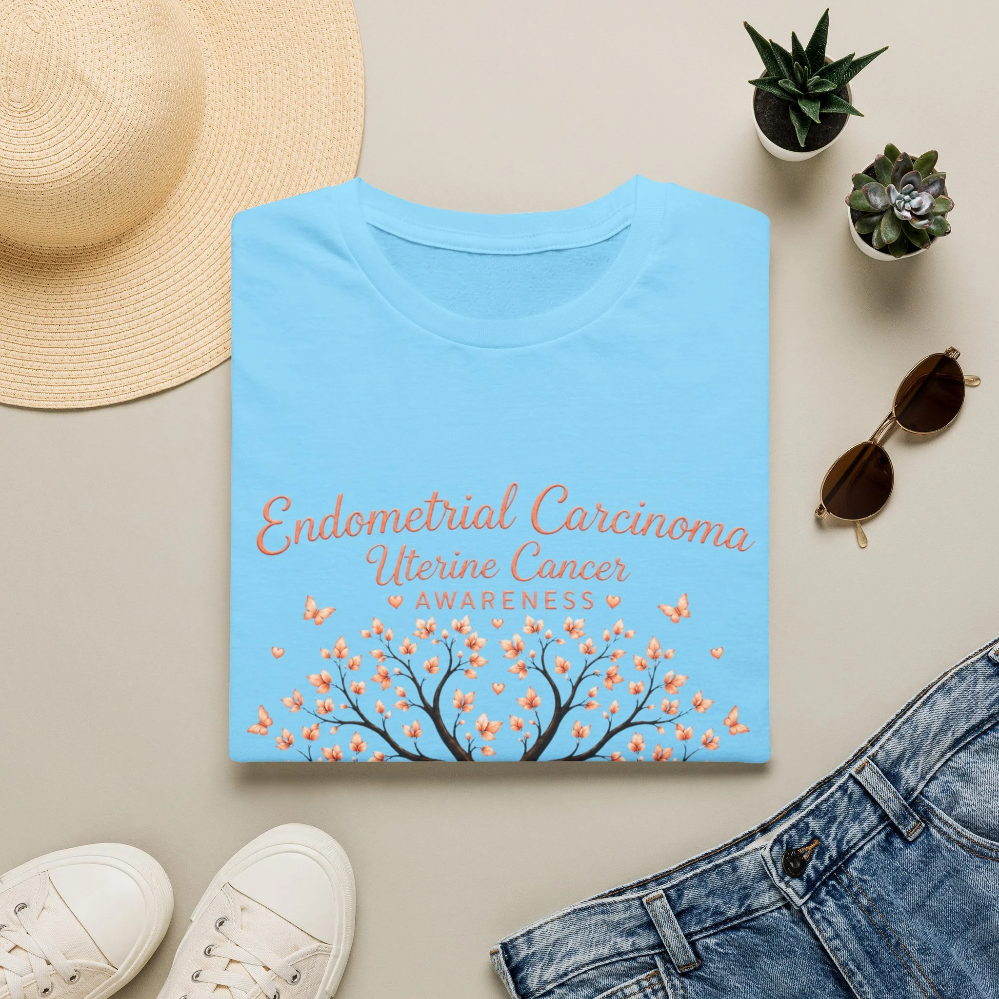 Endometrial Carcinoma Awareness T-Shirt — Uterine Cancer Ribbon Tree Tee