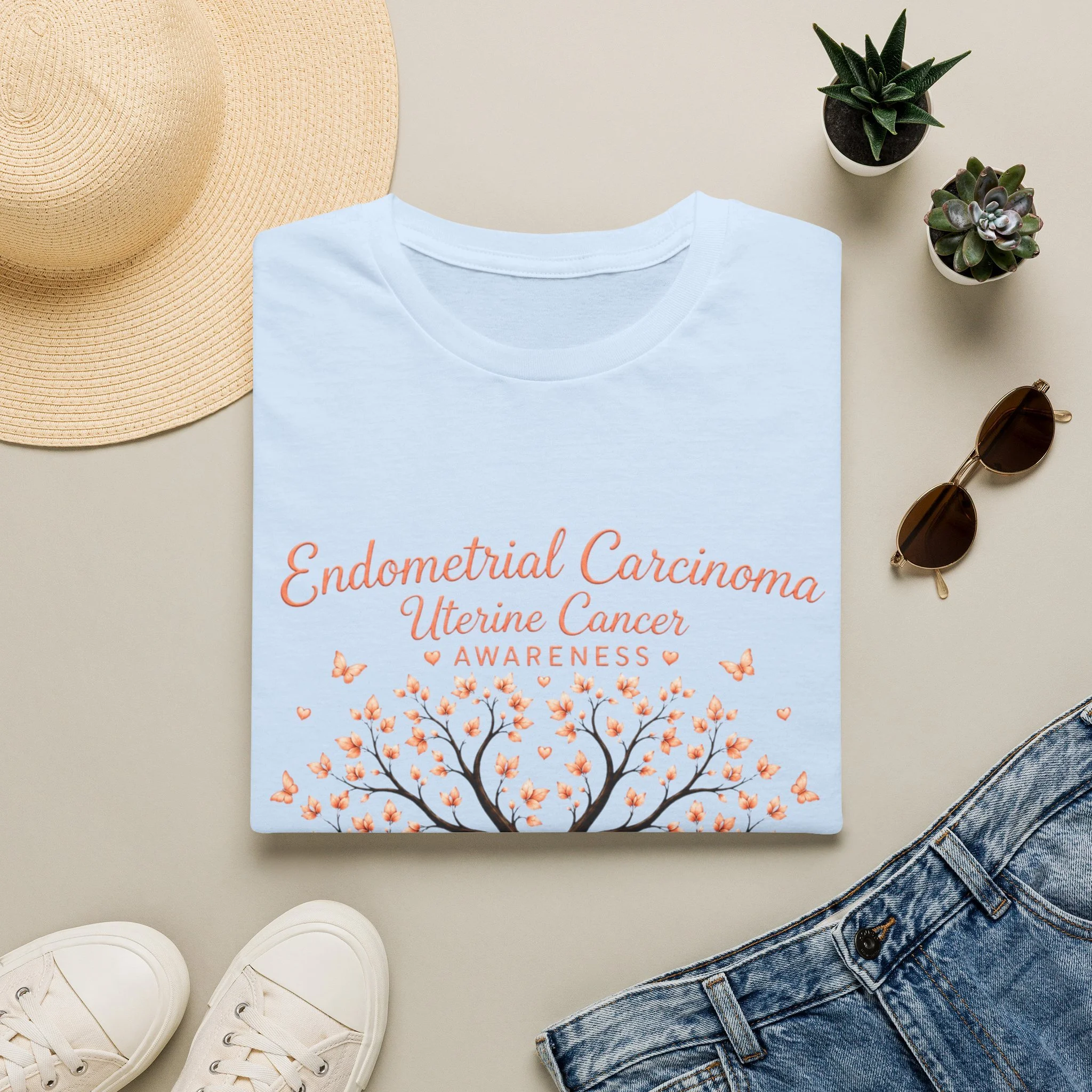 Endometrial Carcinoma Awareness T-Shirt — Uterine Cancer Ribbon Tree Tee