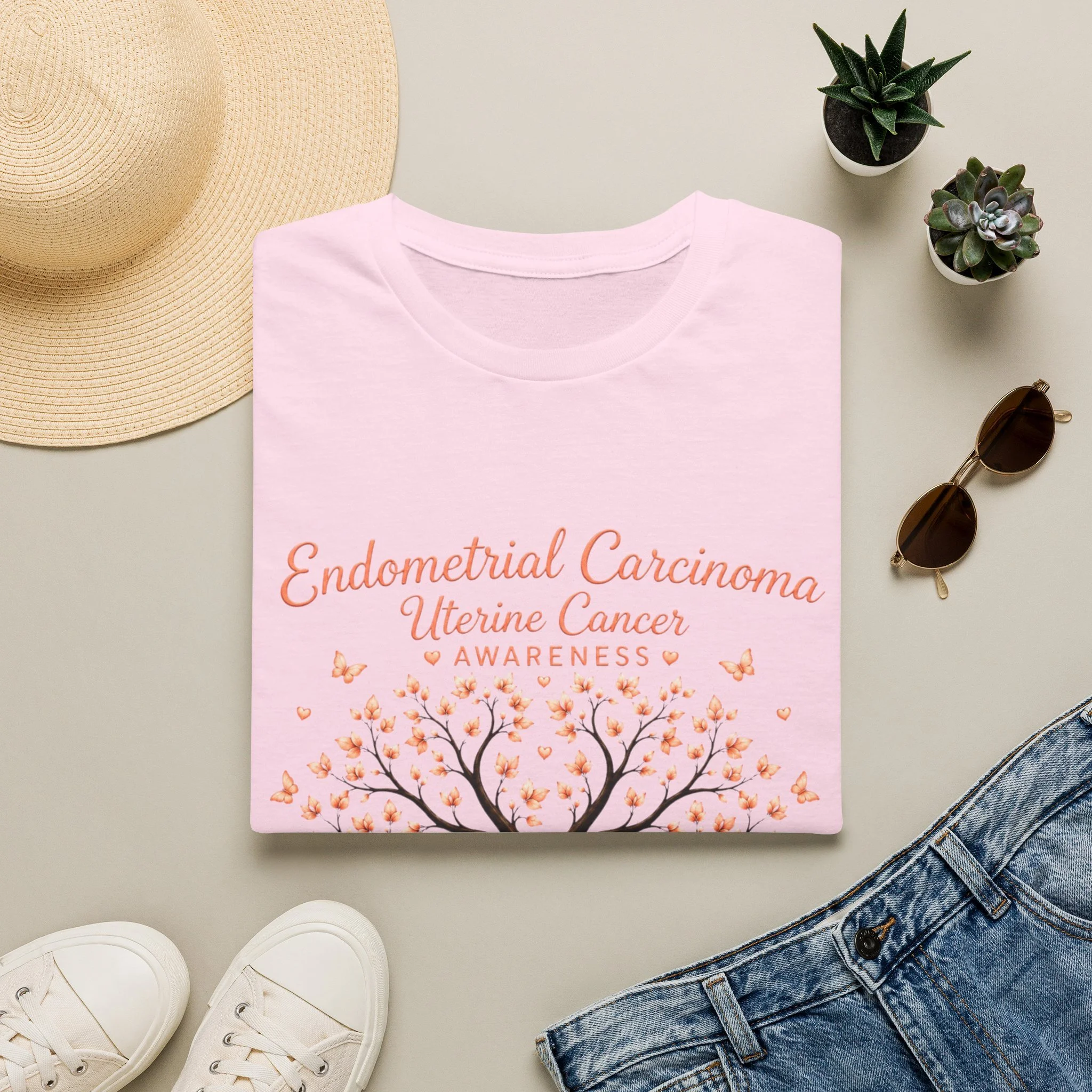 Endometrial Carcinoma Awareness T-Shirt — Uterine Cancer Ribbon Tree Tee