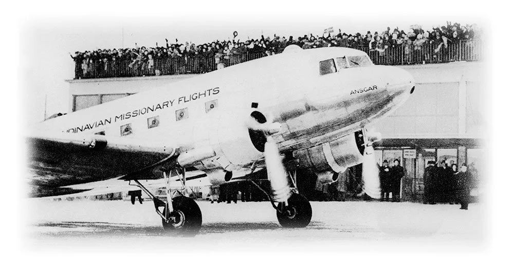 Ansgar står färdig för start från Bromma flygplats i februari 1949.