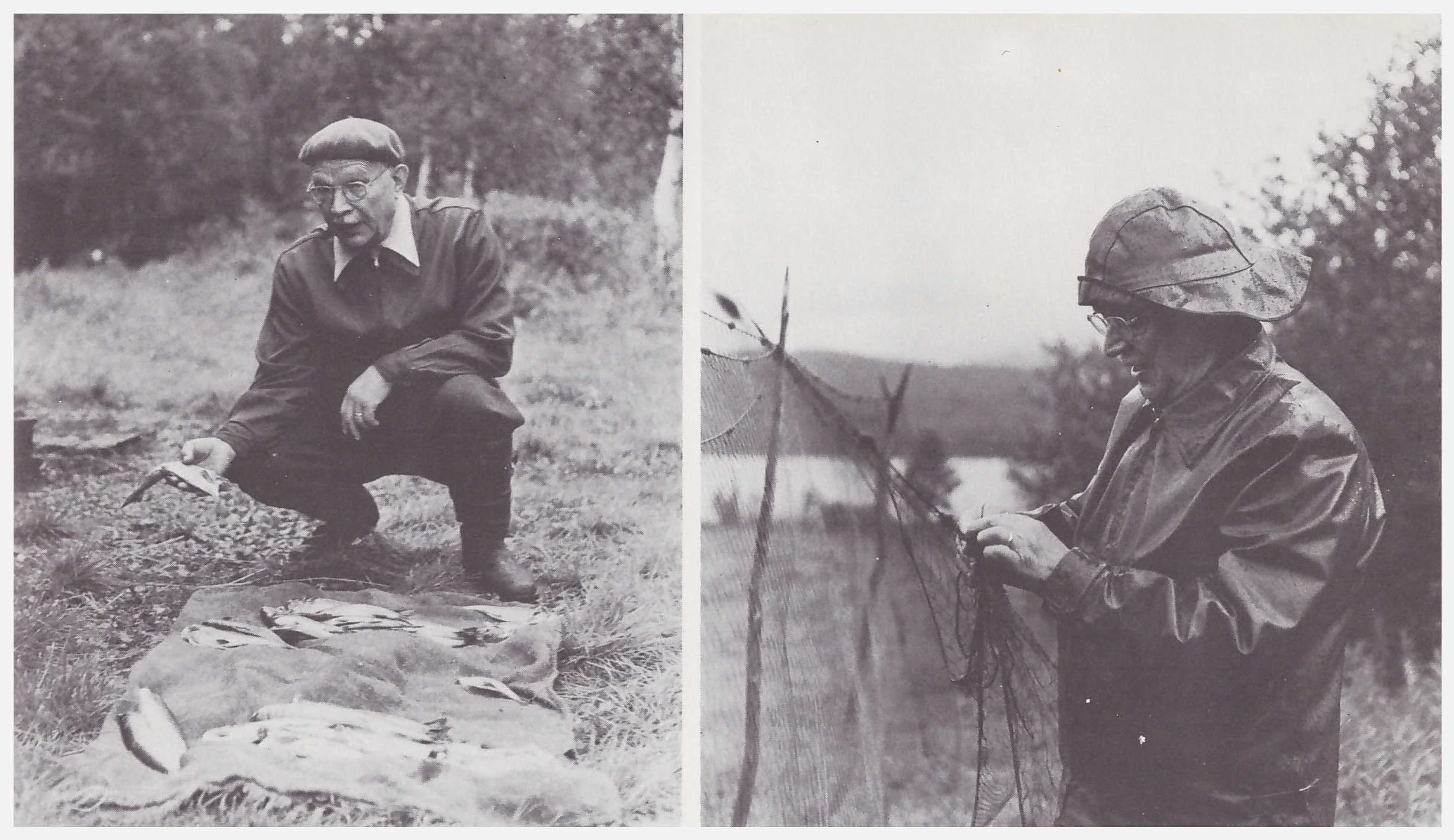 ”Inte så dåligt, eller hur…”. Näten måste också redas ut och hängas på tork.