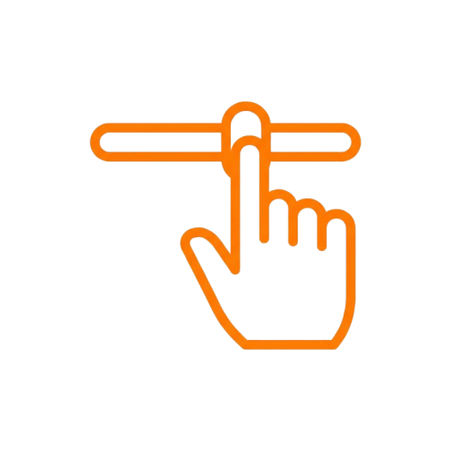 En finger, der peger op en vandret streg, med en hånd, der peger op mod midten af stregen, illustreret som en orange outline.