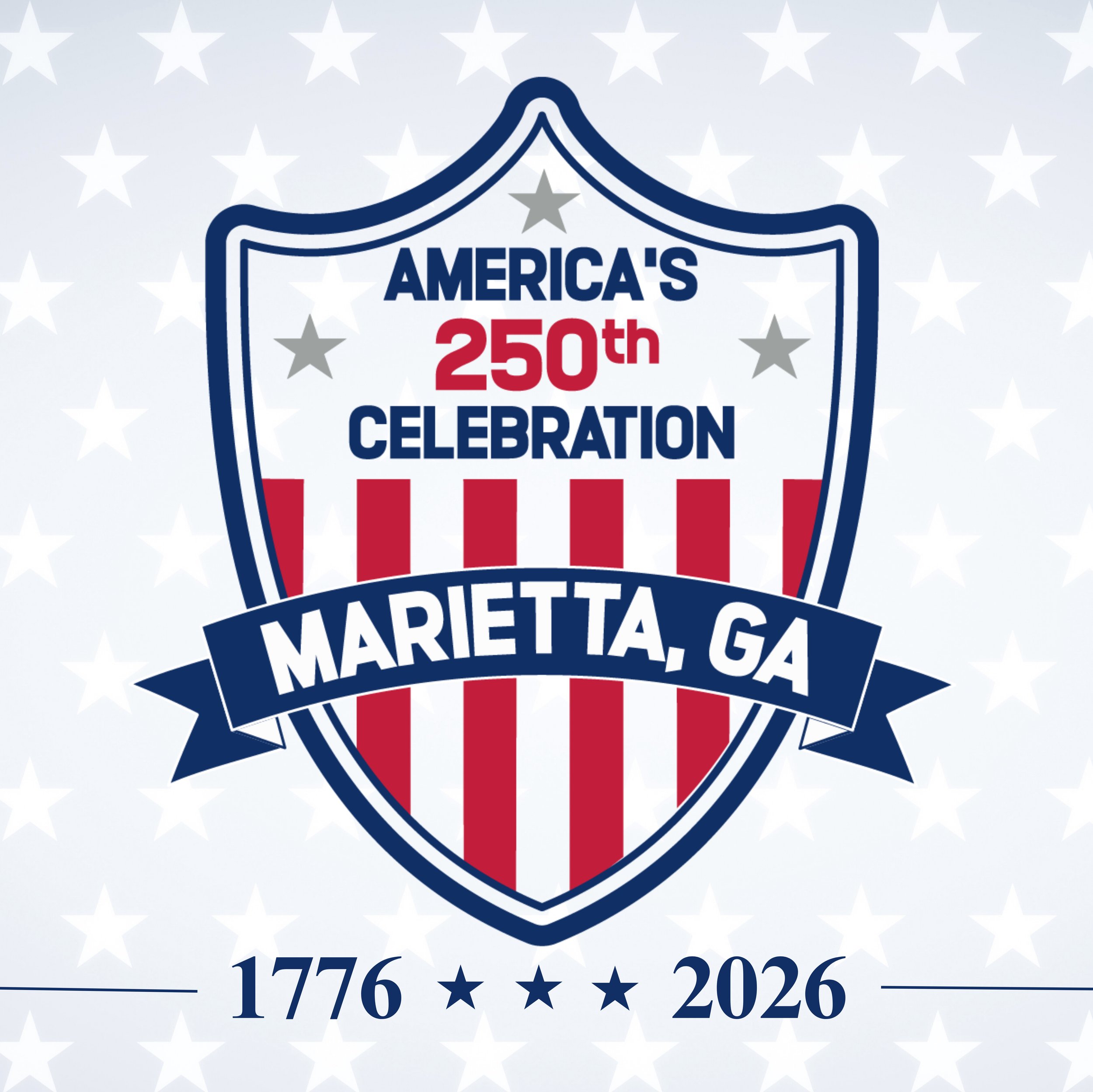 Celebration badge with American flag design, commemorating the 250th anniversary of the United States, from July 4, 1776, to July 4, 2026.