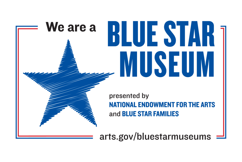Logo for Blue Star Museum featuring a blue star and text about the museum and its presenters.