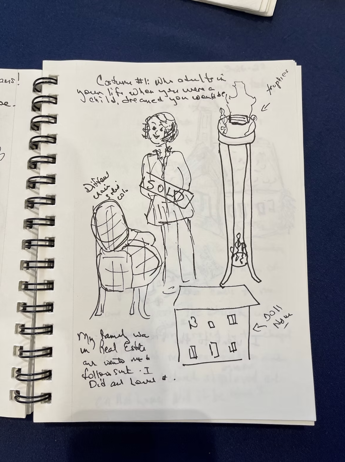 Carol brought sketches of props she could display for Costume One.