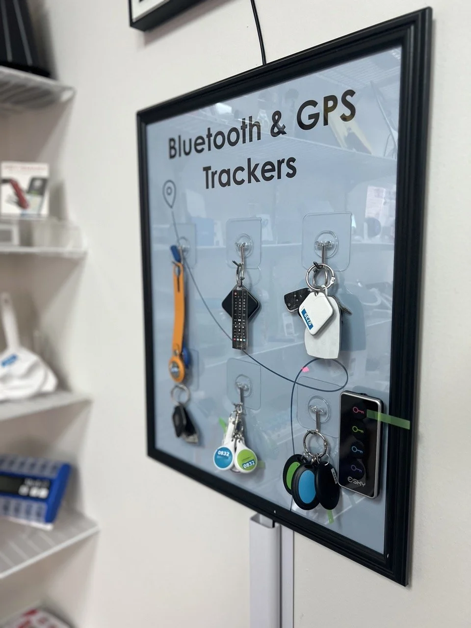 Variety of tools in the daily living area inlcuding bluetooth and GPS trackers