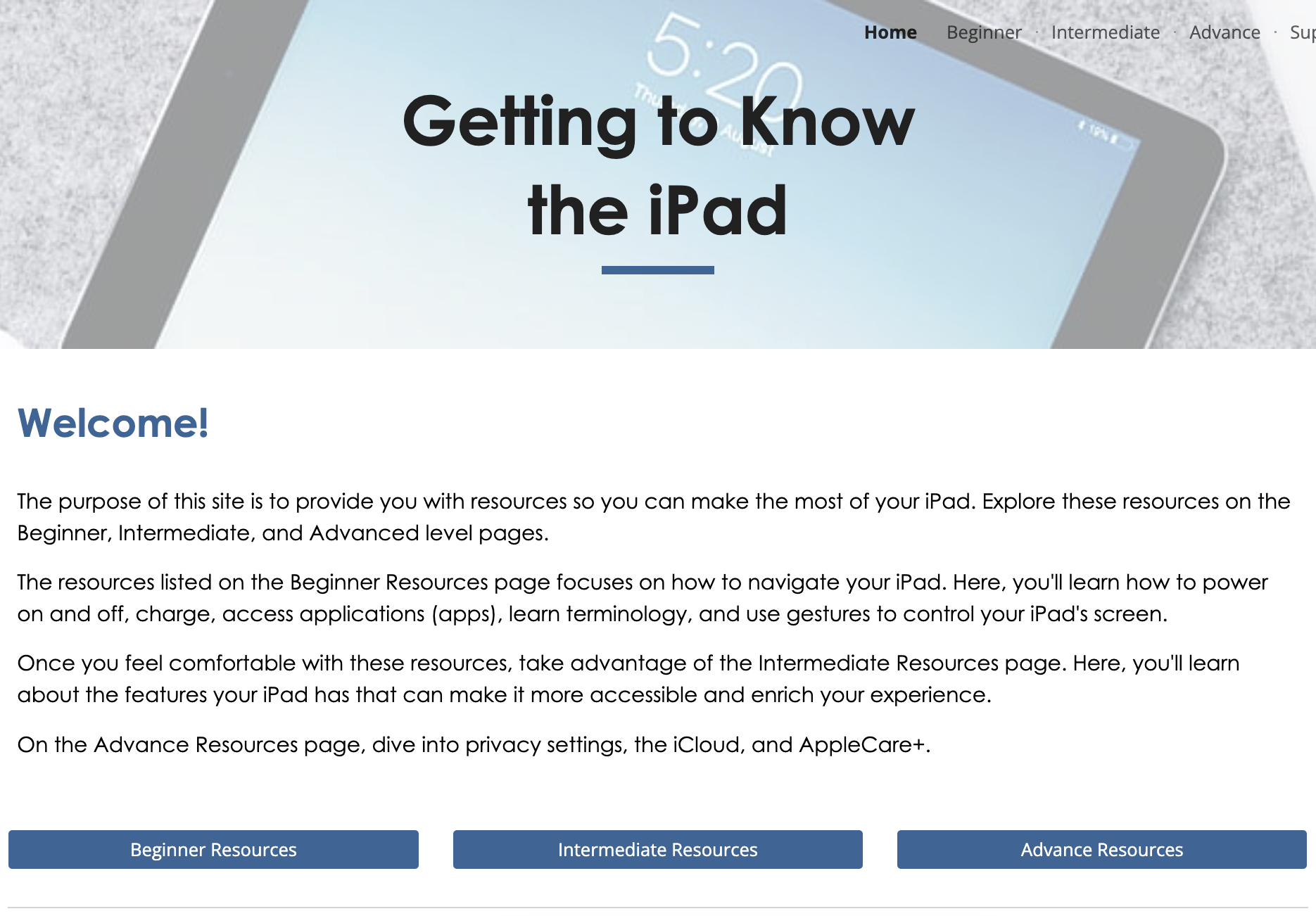 Getting to know the iPad site screenshot