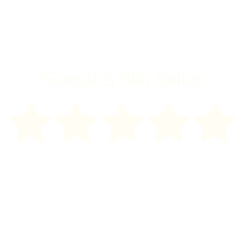 A black background with white text that says 'Google 5 Star Salon' and five white stars underneath.