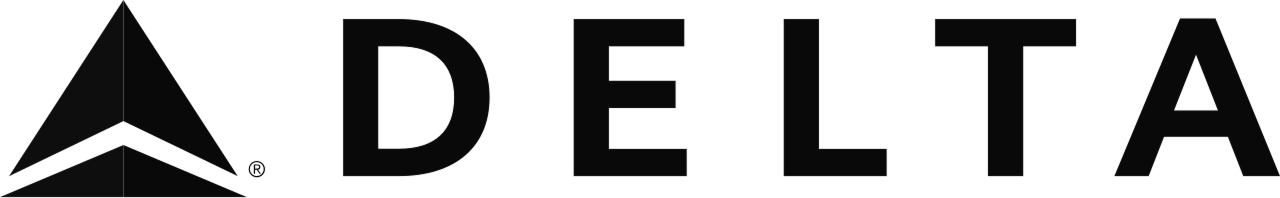 Delta Airlines logo with the word 'DELTA' in black capital letters and the airline's triangle-shaped emblem to the left.