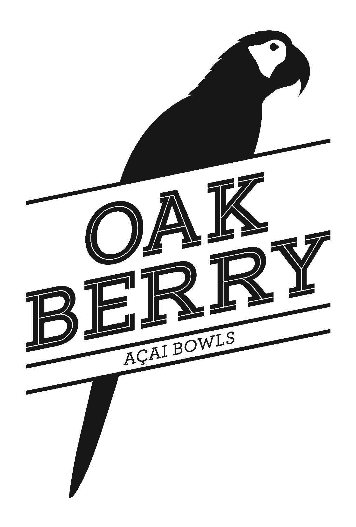 Black and white retro sign with a parrot and the words 'Oak Tree Brewery'.