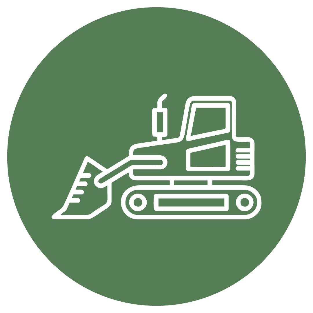 Icon of a bulldozer on a green circular background