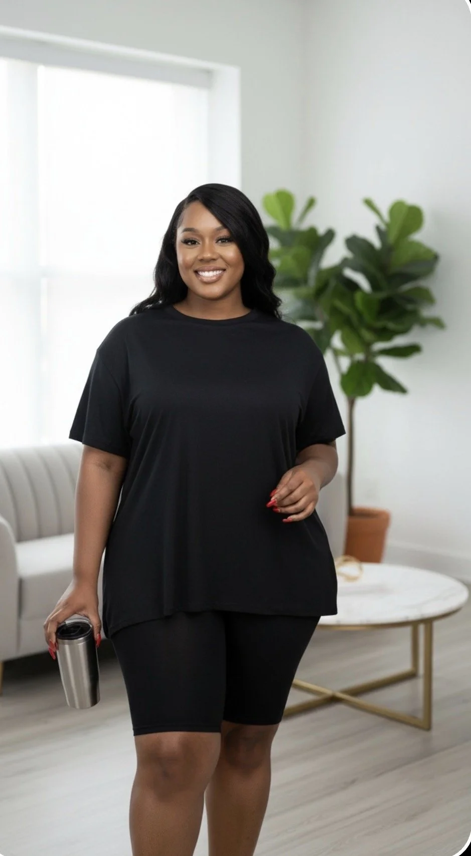 Plus Size Top & Bike Shorts Set