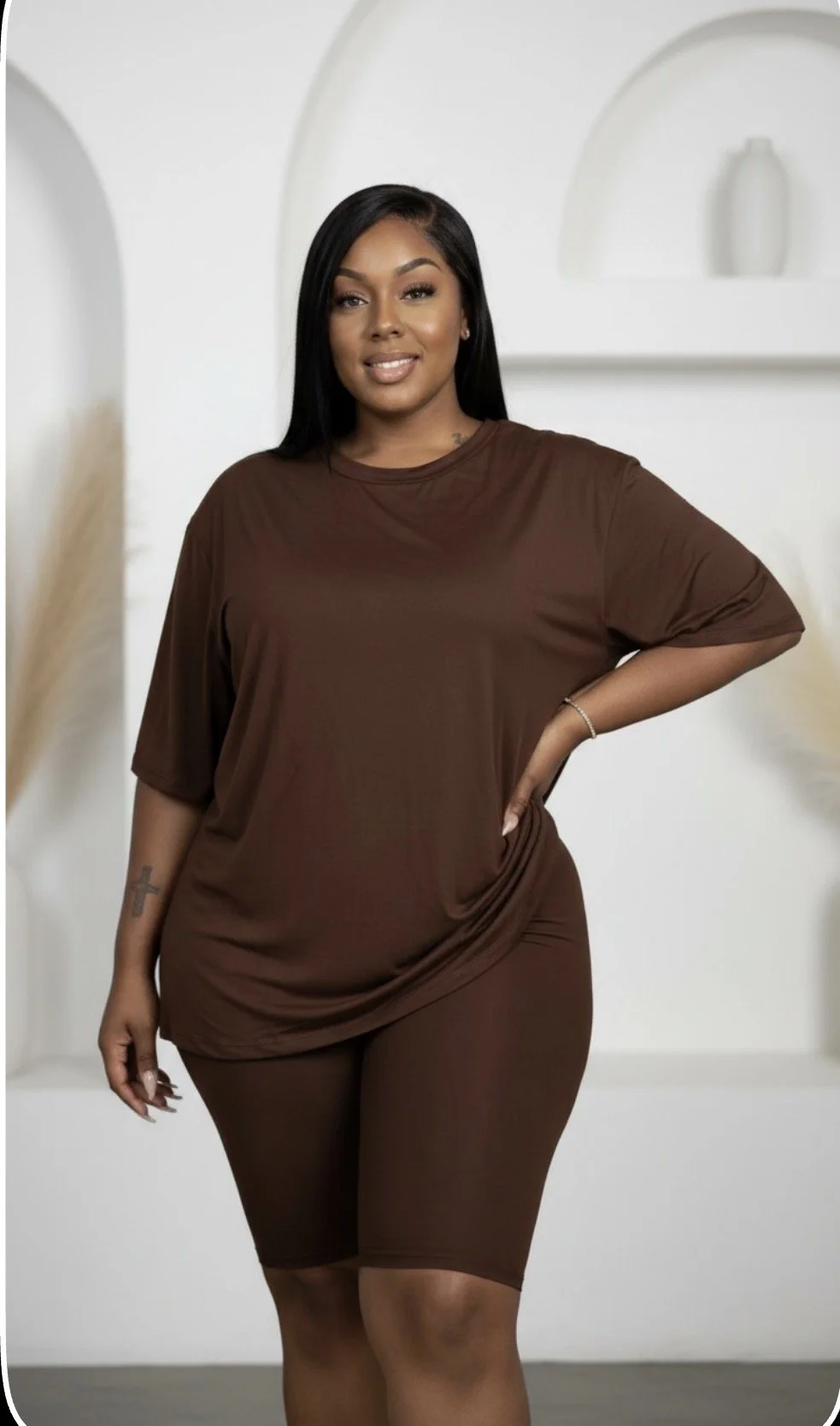 Plus Size Top & Bike Shorts Set