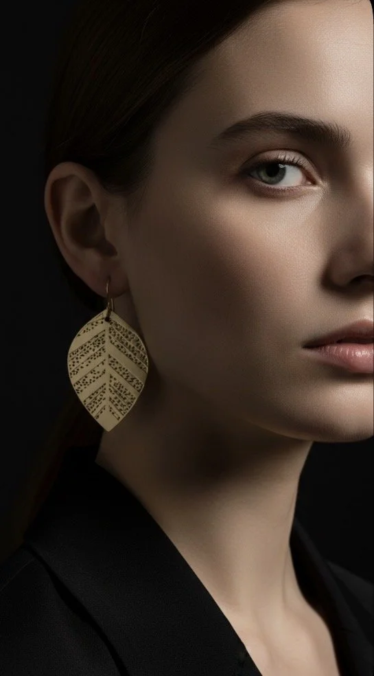 Leaf Shaped Gold Metal Hook Earrings