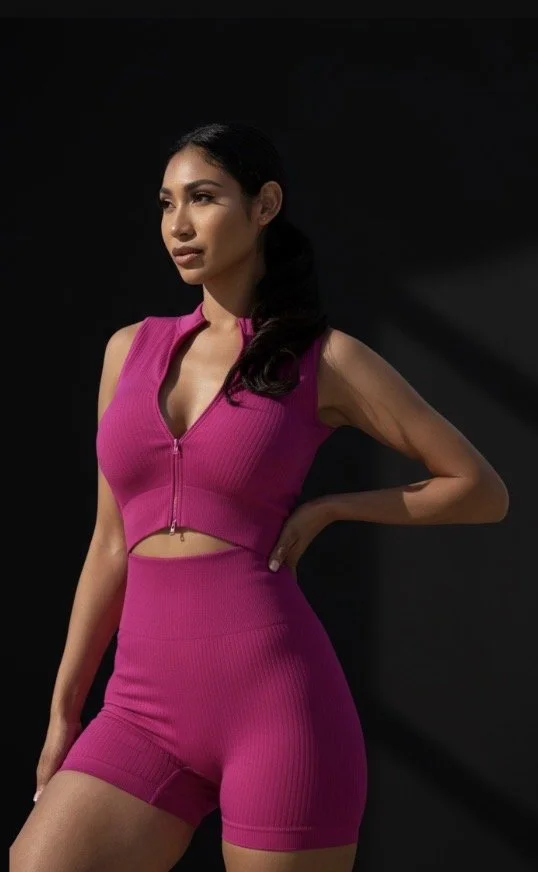 Zip Up Crop Top & Biker Short Set