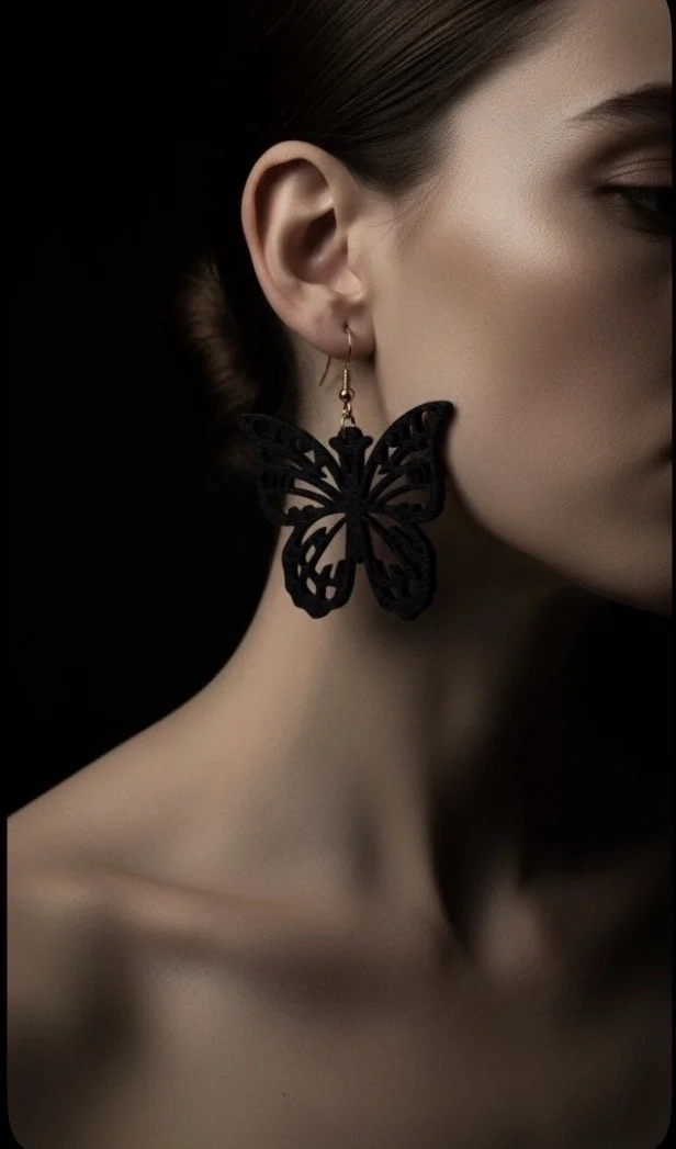 Colored Wooden Filigree Butterfly Dangling Earrings