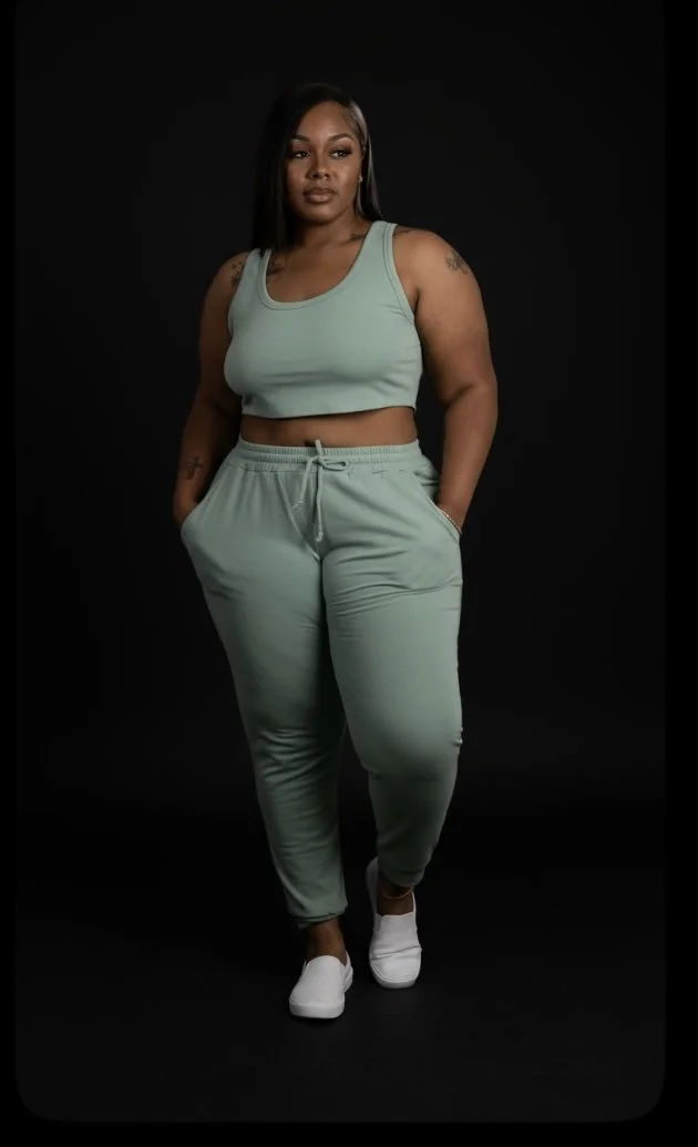 Plus Size Cropped Tank Top & Joggers Set