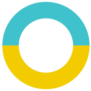 A circular diagram divided into two equal halves, with the top half in light blue and the bottom half in yellow.