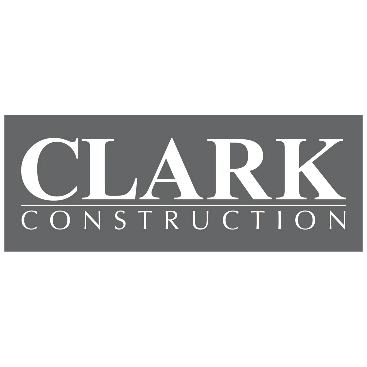 Logo for Clark Construction with black, dark gray, and light gray color scheme.