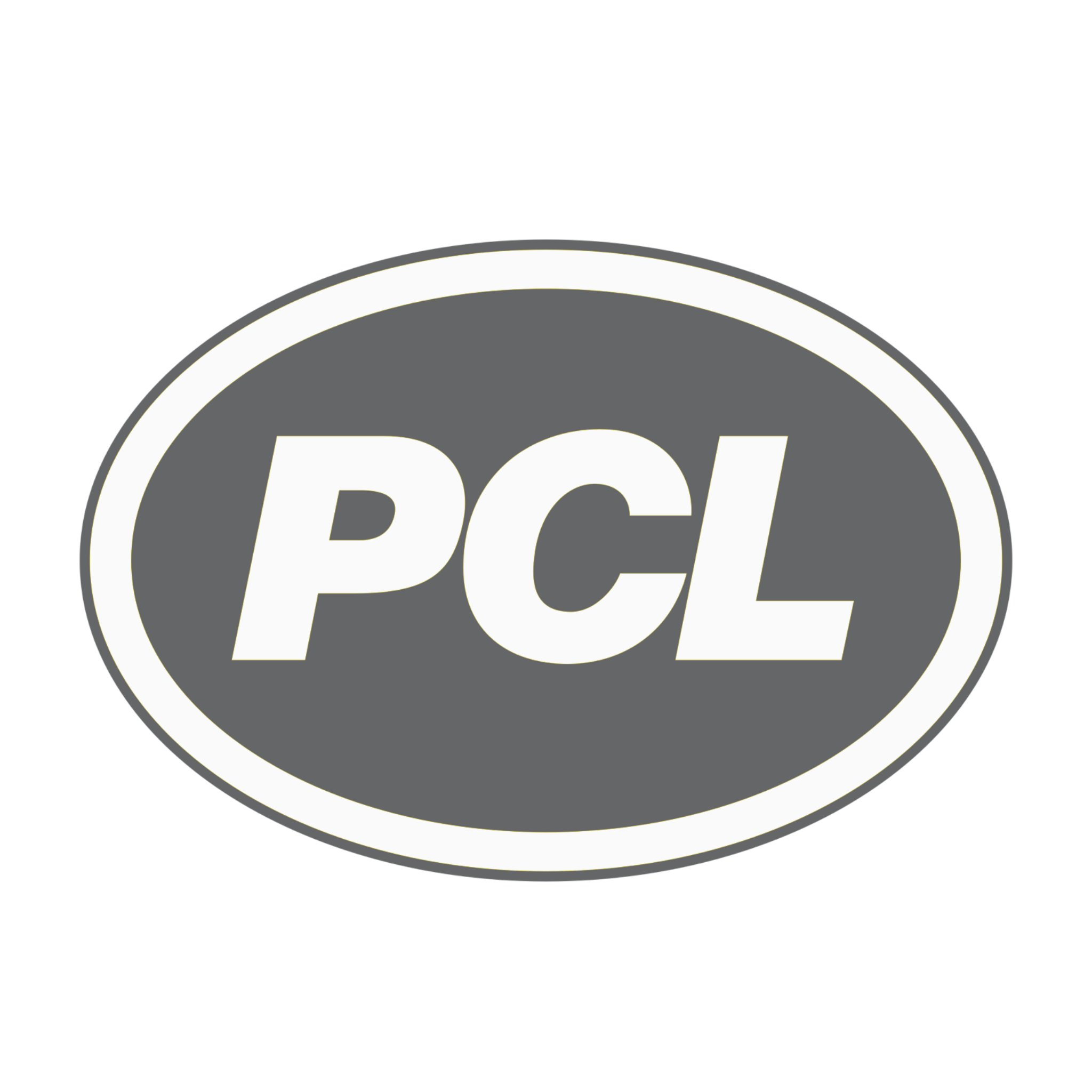 Gray oval badge with white border and the acronym 'PCL' in white capital letters at the center.