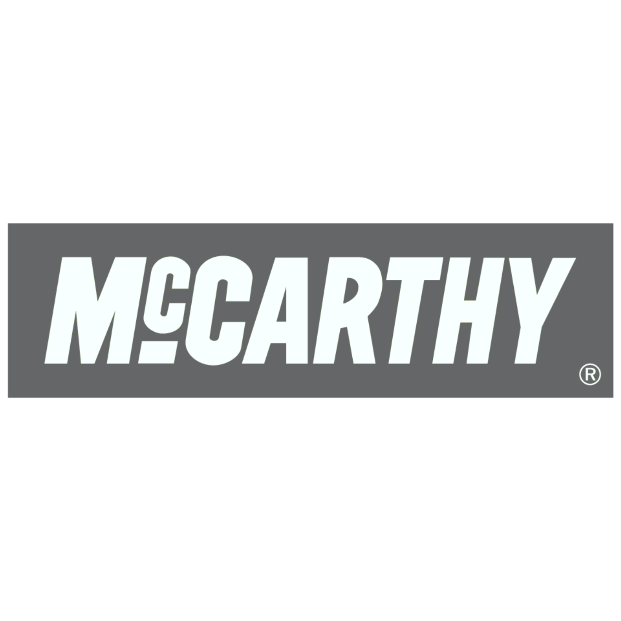 McCarthy logo with stylized text on a grey background.