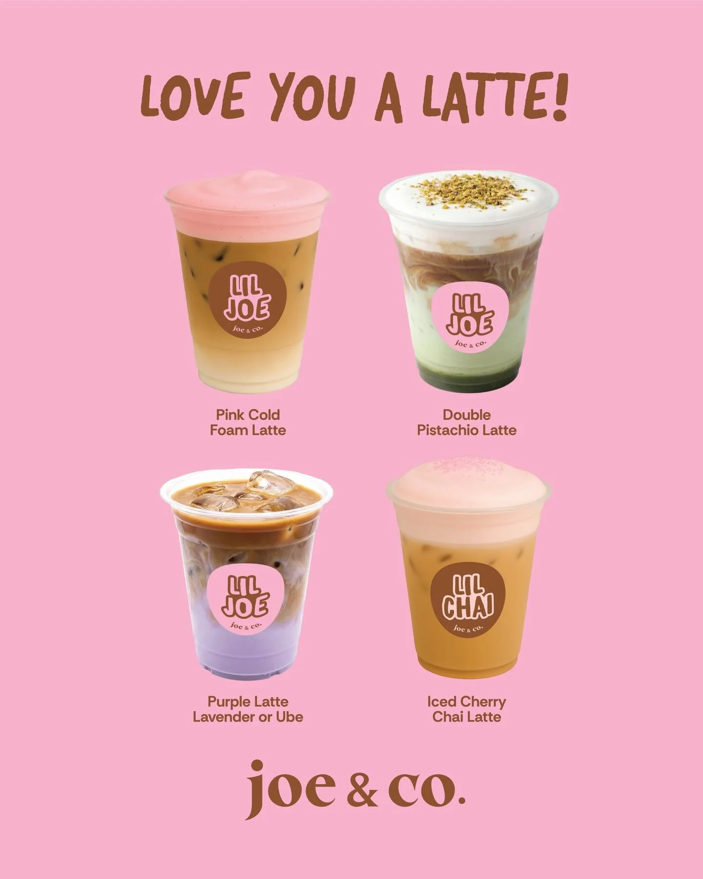 Our Spring + Summer lineup:

🍓 Pink Cold Foam Latte - smooth espresso layered with velvety milk and topped with our signature airy pink foam

☕️ Double Pistachio Latte - rich, nutty pistachio with a creamy finish and a delicate crunch

💜 Purple Lat