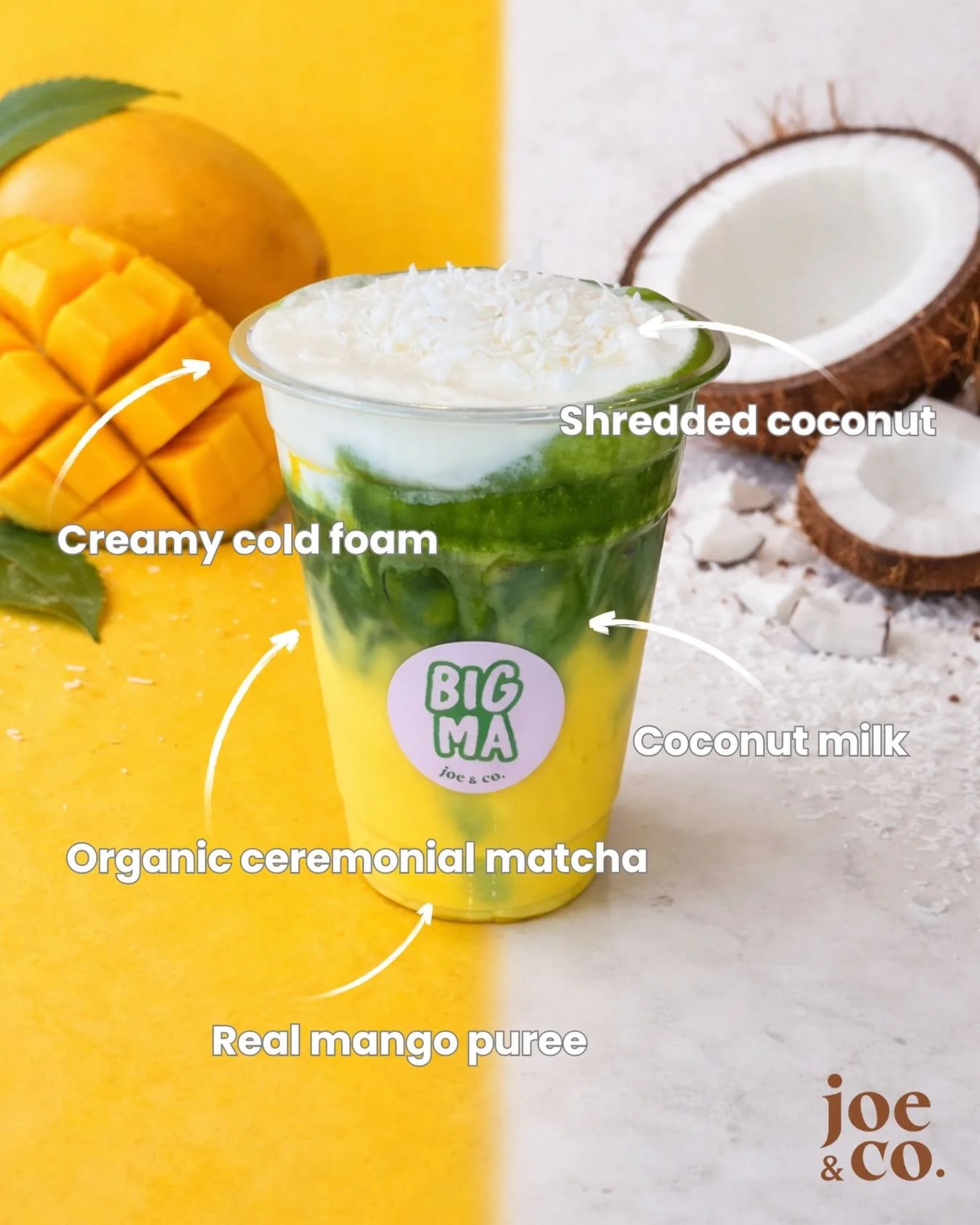 One sip and you&rsquo;re mentally on vacay🥭 

Made with real mango, organic ceremonial matcha, coconut milk and finished with coconut flakes for the ultimate tropical sip🌴🥥 

📍 Calgary 
☕️ Inside @lolalashbar Marda Loop location 
🗝️ Open 7 days 