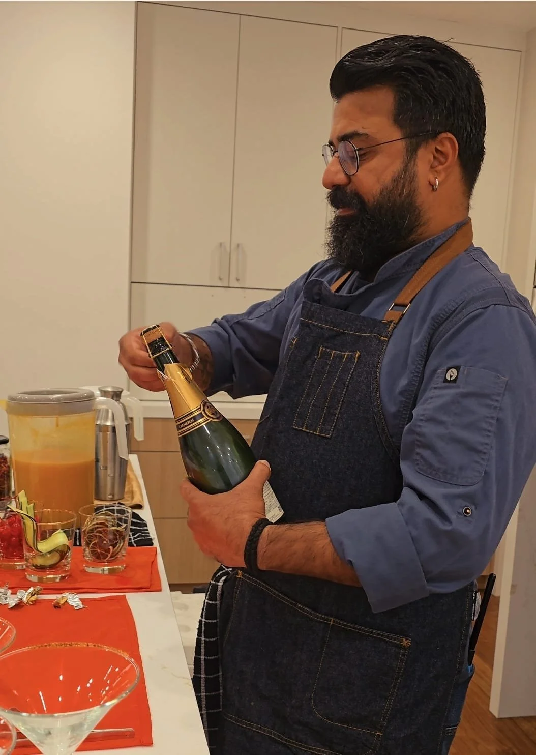 Chef-led beverage service during a full-service catered event