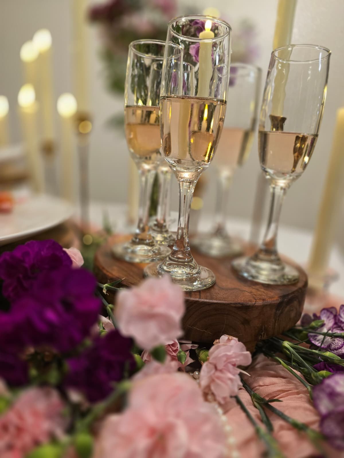 Champagne service styled for an intimate catered event